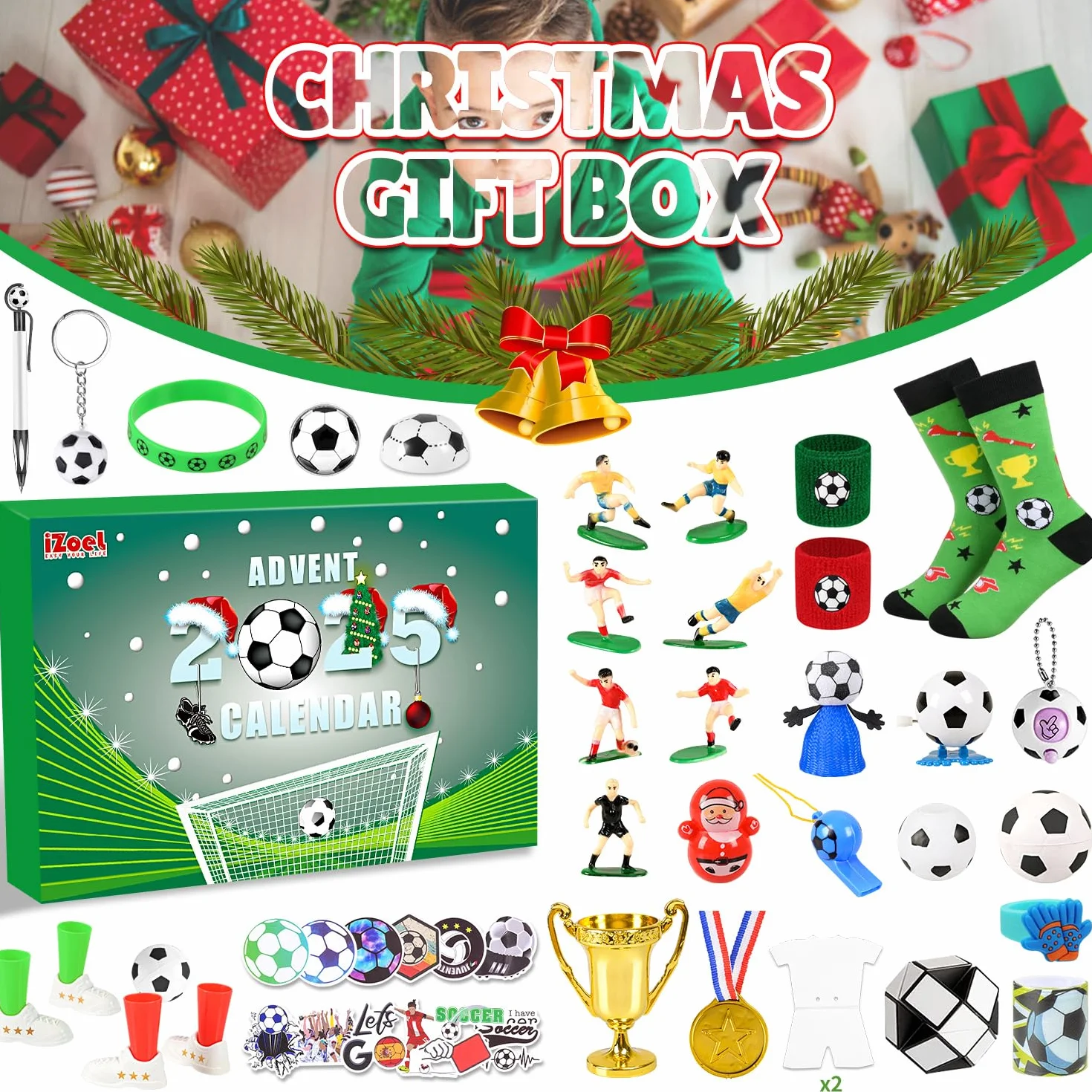 iZoeL Adviento Calendario 2025 Fútbol Copa Mundial 24 juegos Temáticos Adviento Calendario Copa Mundial 24 Días Llenos Sorpresas Calendario De Adviento Fútbol Divertido Niños Familia (Verde)