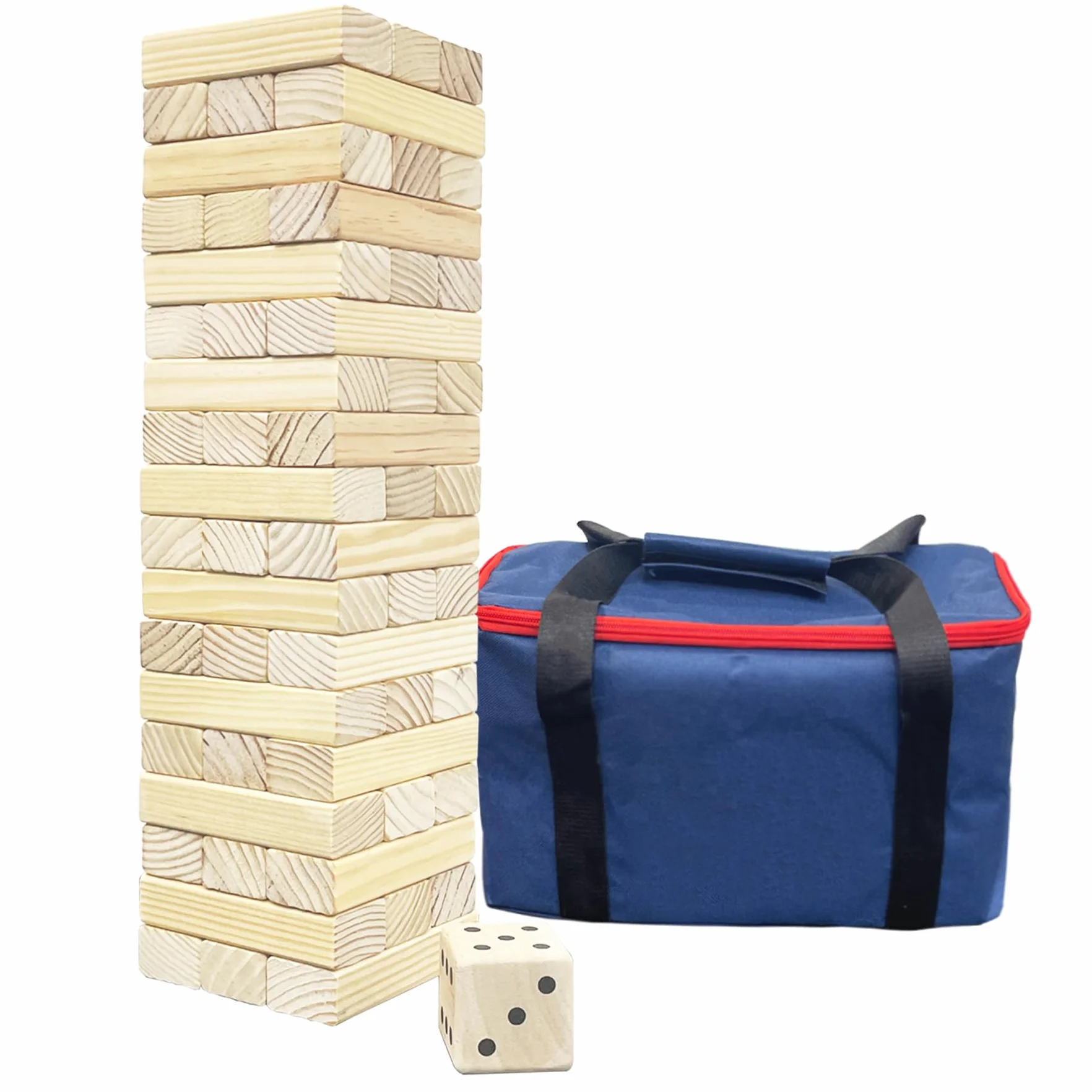 Torre de volcar de madera - Juego apilable - 54 piezas - Juegos de exterior para la familia - Gran tamaño - 54 piezas