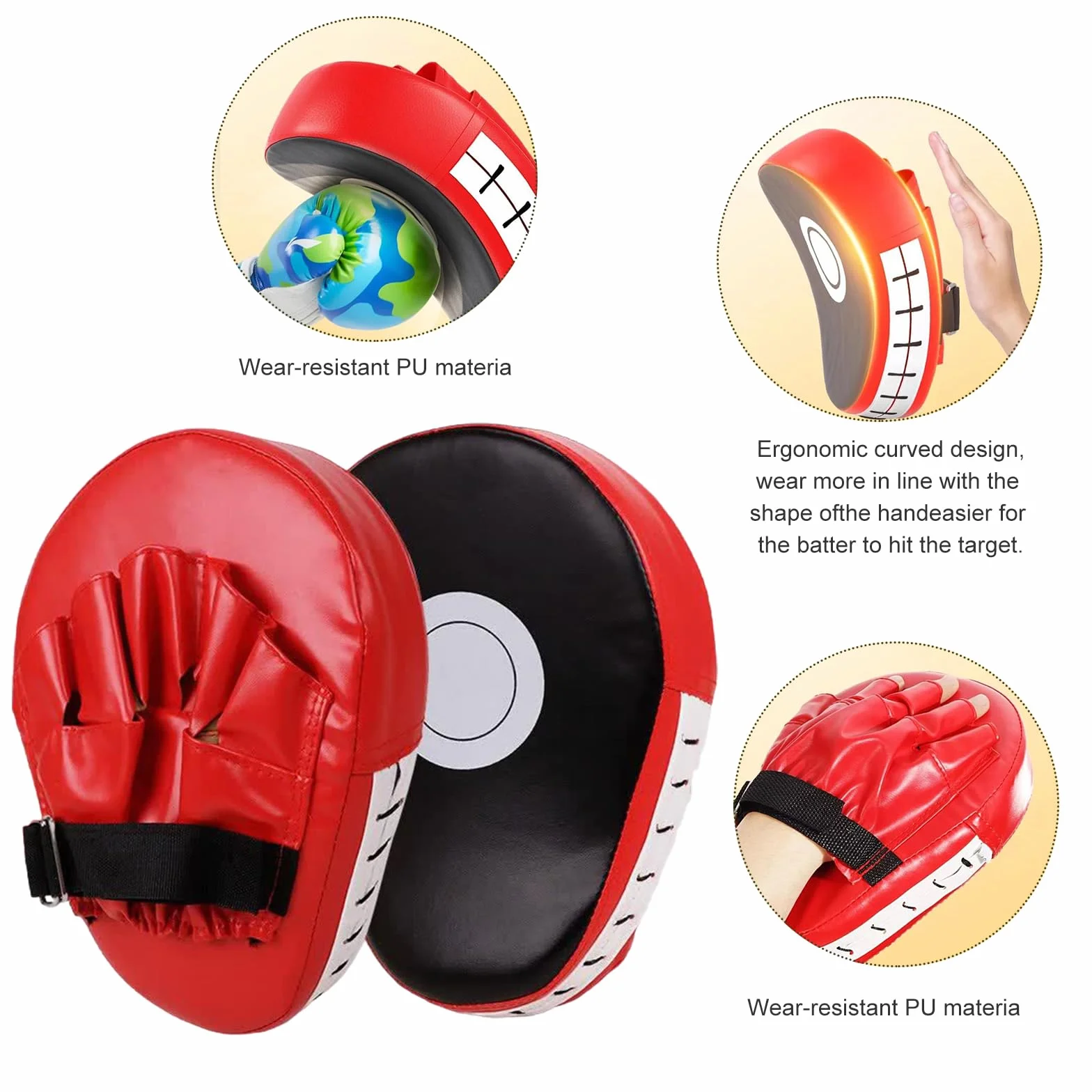 Manoplas de Kickboxing Arco Piel Sintética Engrosada Espuma Gruesa Acolchada Almohadillas Ajustables Muay Thai
