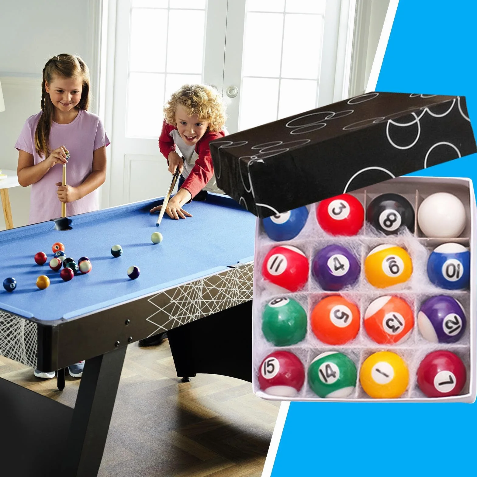 Bolas de Billar 16 Piezas Juego Portátil para Niños Mesa Interior y Exterior