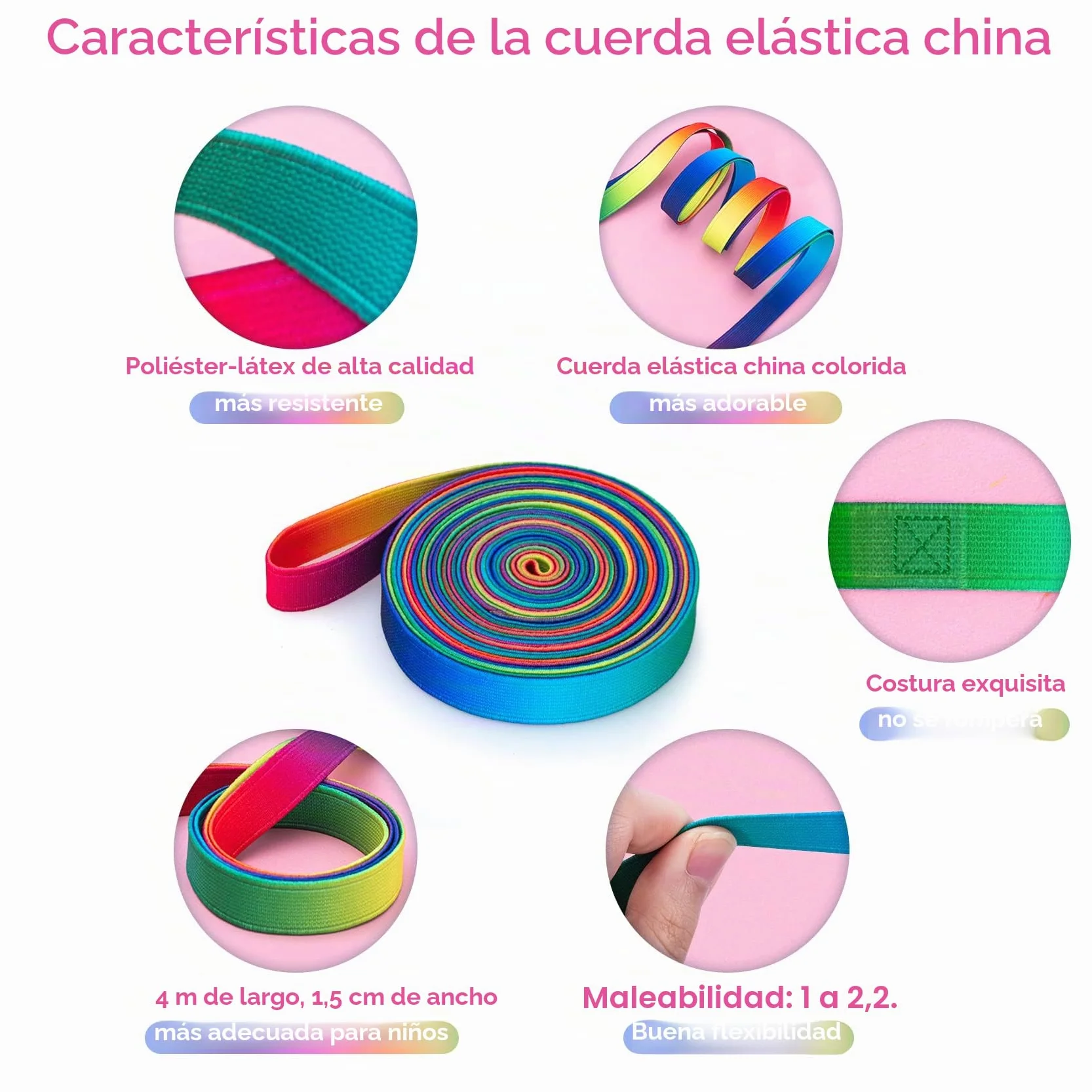 Cikyner Cuerda para Saltar China, 4m de Largo 1.5cm de Ancho Goma Elastica con Instrucciones Goma de Saltar para niños, Juegos para Interiores y Exteriores Ideal para Regalos para Niñas y Niños
