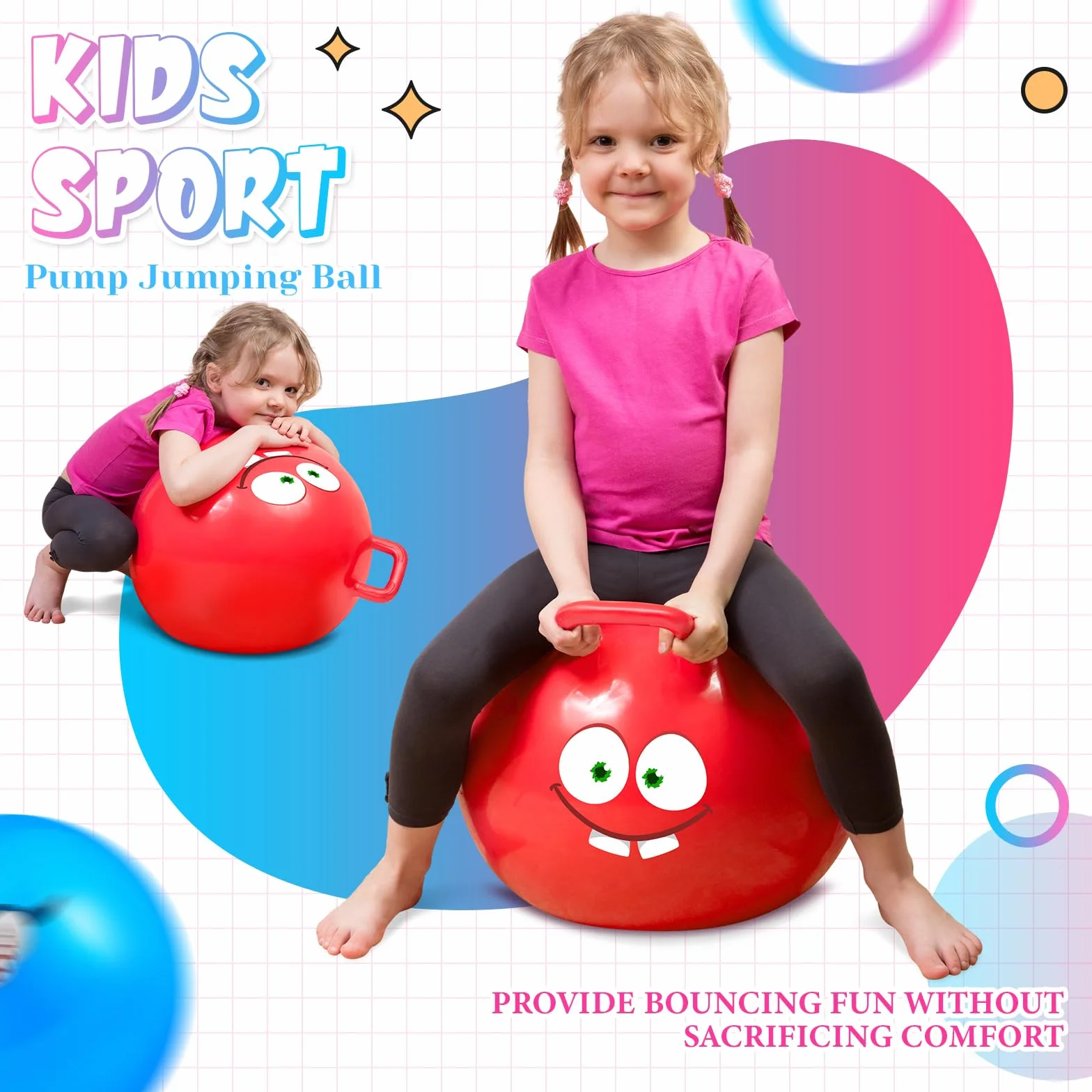 Sinmoe 4 Bolas de Tolva para Niños de Edad 3-8, 20 Pulgadas Pelota Saltarina Hinchable con Mango Balón de Tolva Hinchable Espacial con Bomba para Juego Deportes Interior Aire Libre (20 Pulgadas)