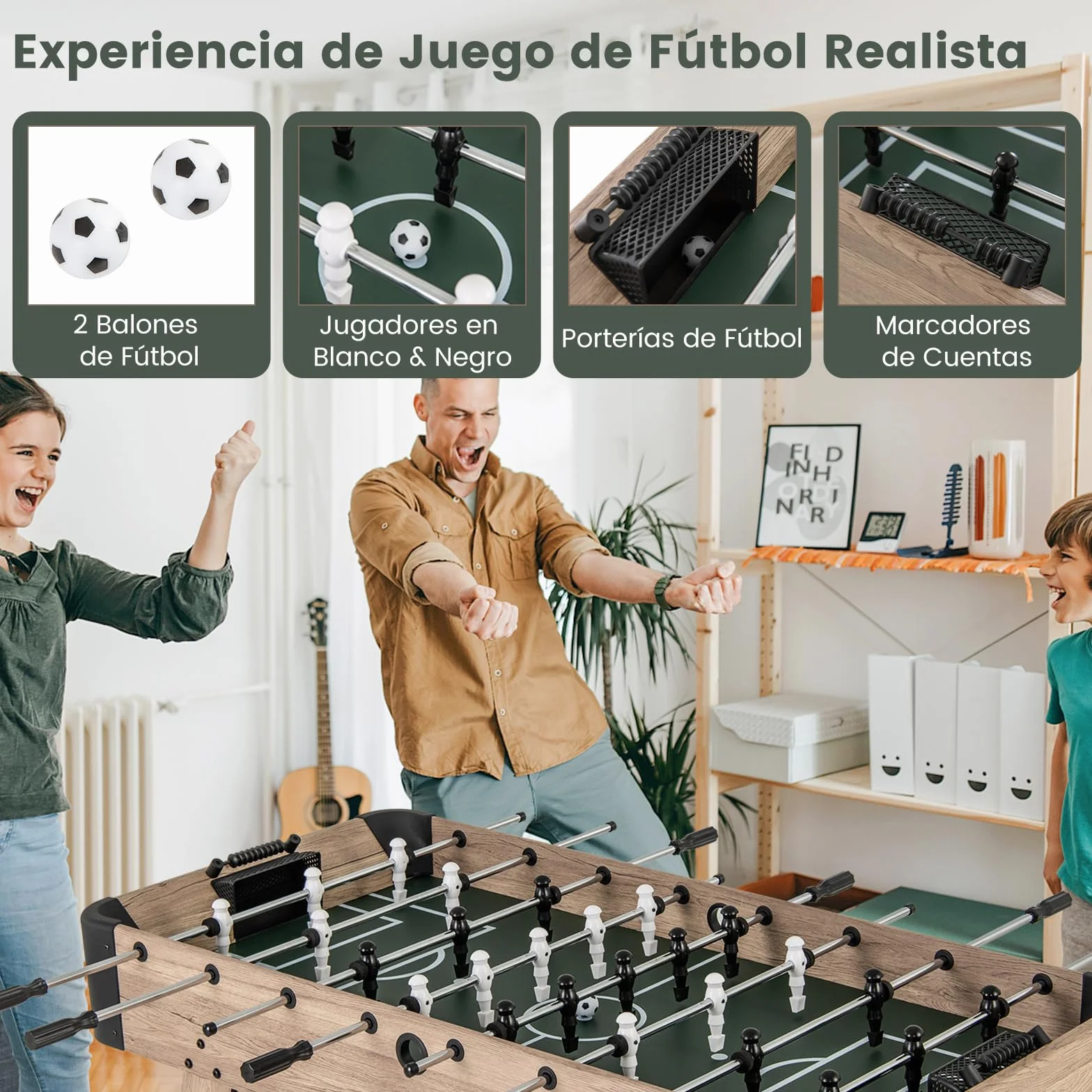 COSTWAY Futbolín de Madera, Mesa de Juego de Fútbol de Arcade con 2 Pelotas y 26 Jugadores, 2 Marcadores de Cuentas, Niveladores de Patas Ajustables para Niños y Adultos, para Sala de Juegos, Fiestas