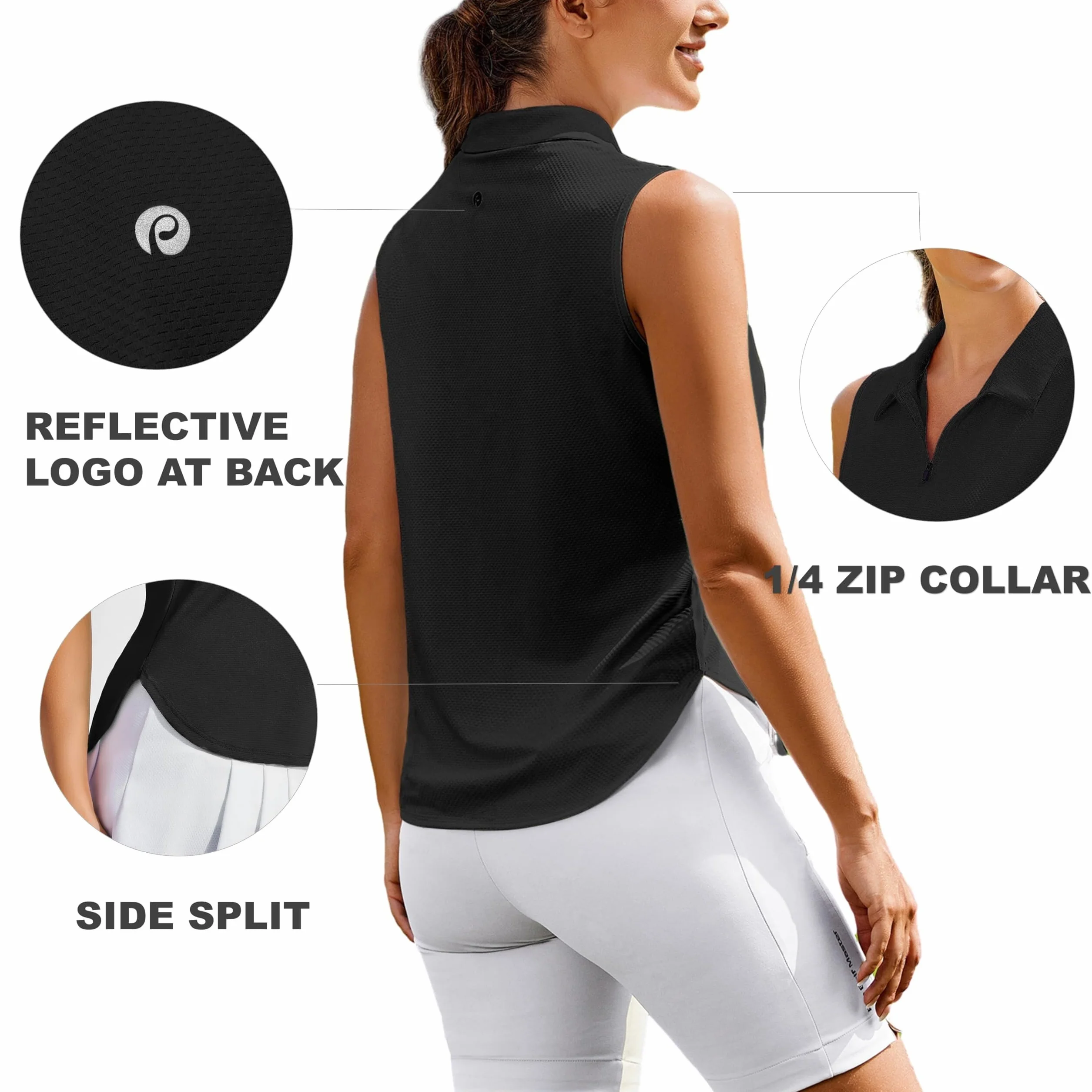 PINSPARK Polo sin Mangas para Mujer, protección UV UPF 50+, Camiseta Deportiva Transpirable para Golf/Tenis
