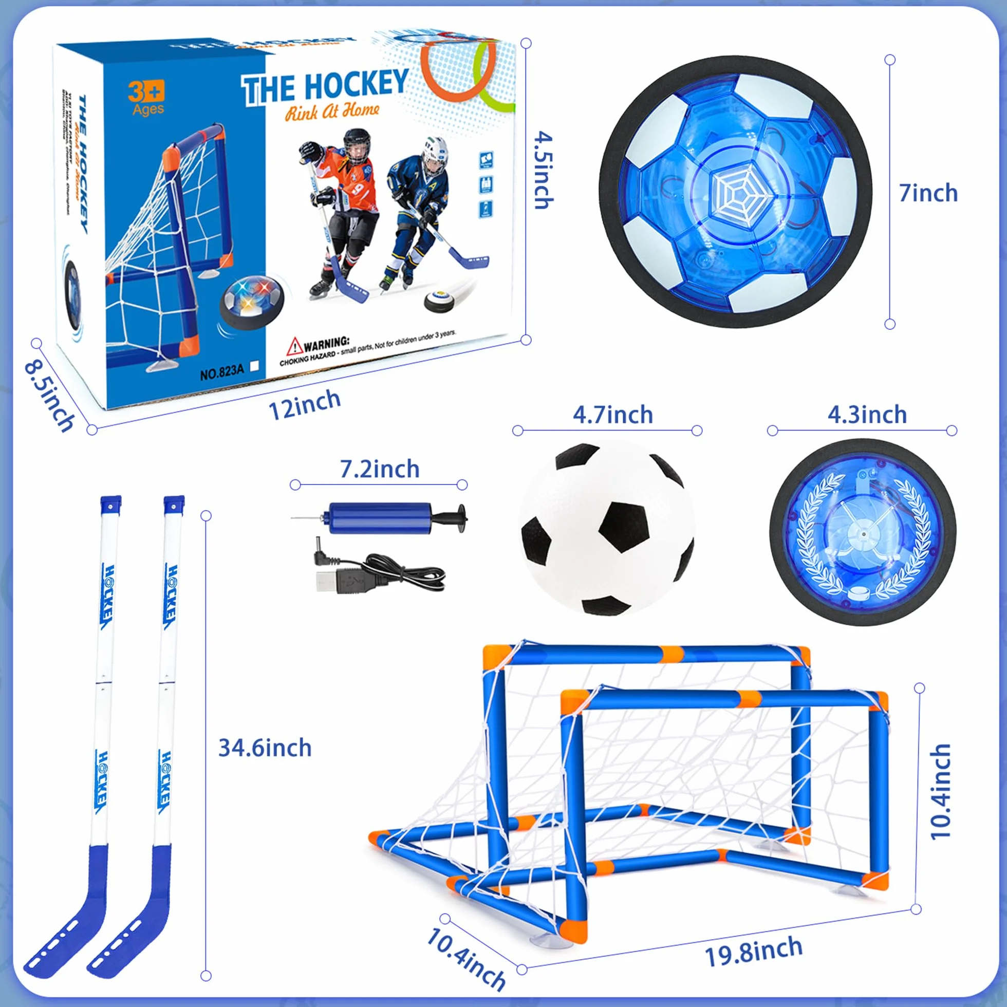 SUNNOW Balon Futbol Flotante - 3 en 1 Air Power Soccer Recargable con 2 Porteria Futbol Niños Juego Futbol Niños Balon Flotante Juguetes para Niños Niñas 3 4 5 6 7 8-12 Años