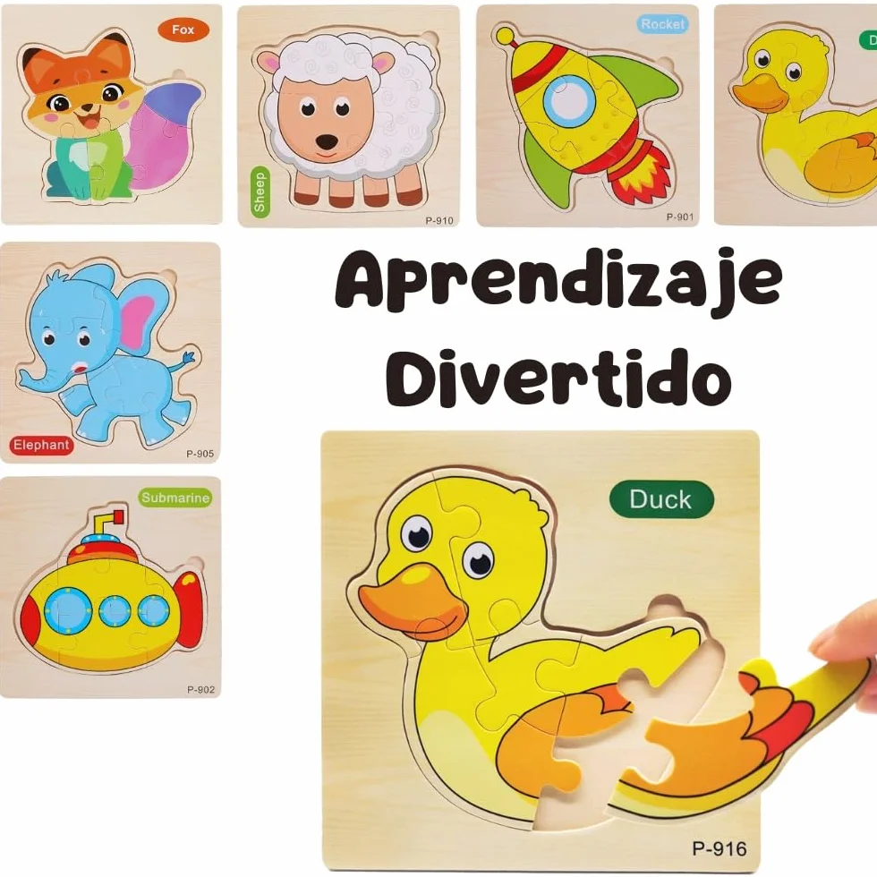 Puzzle Madera Niños 1 2 3 años Juguetes Montessori Educativos Animales 16 PCS