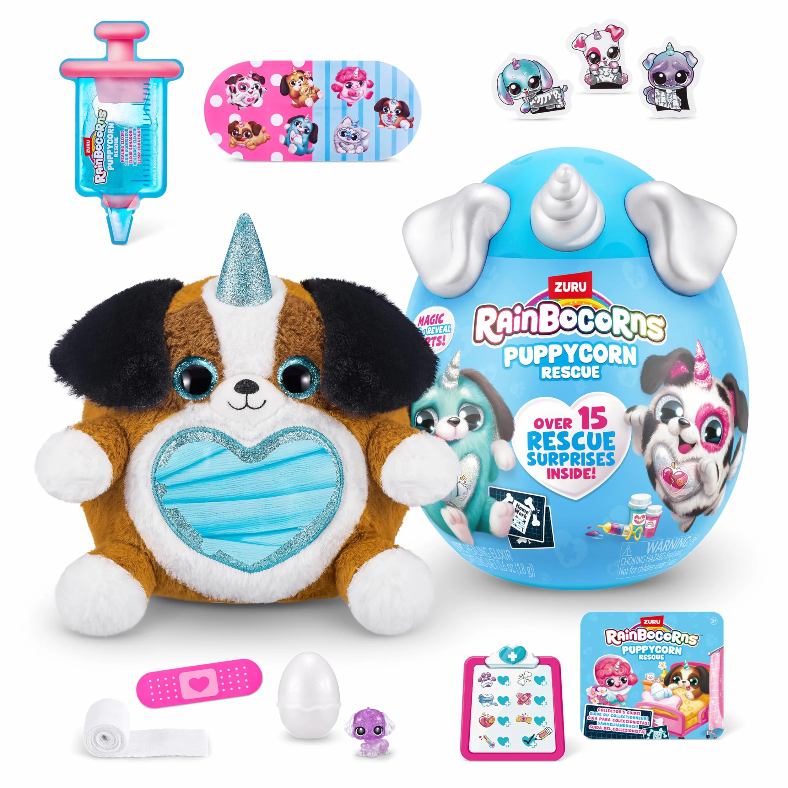 Rainbocorns-Puppycorn Rescue Surprise, Beau, 12 sorpresas, calcomanías, jeringa Slime, (Pastor) Coleccionable de Felpa Mascotas, Color (ZURU 9261B)