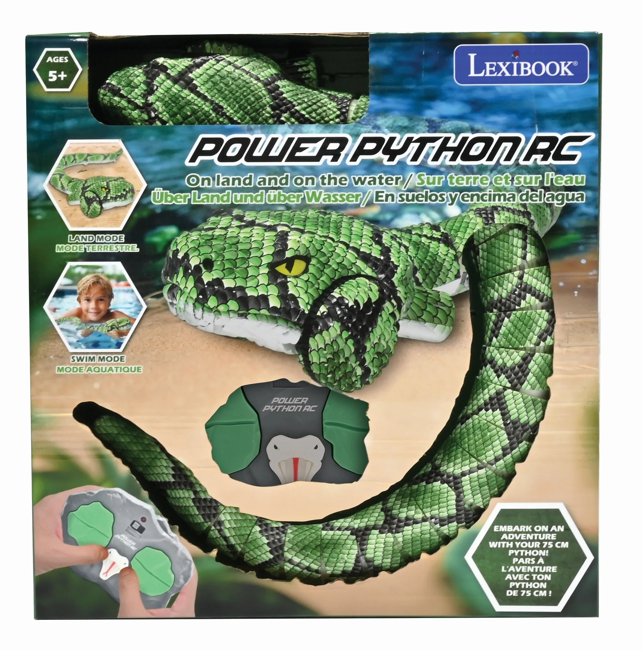LEXIBOOK Power Python RC Serpiente pitón teledirigida 5 km/h Extensible 75 cm Verde SNAKE01LXB