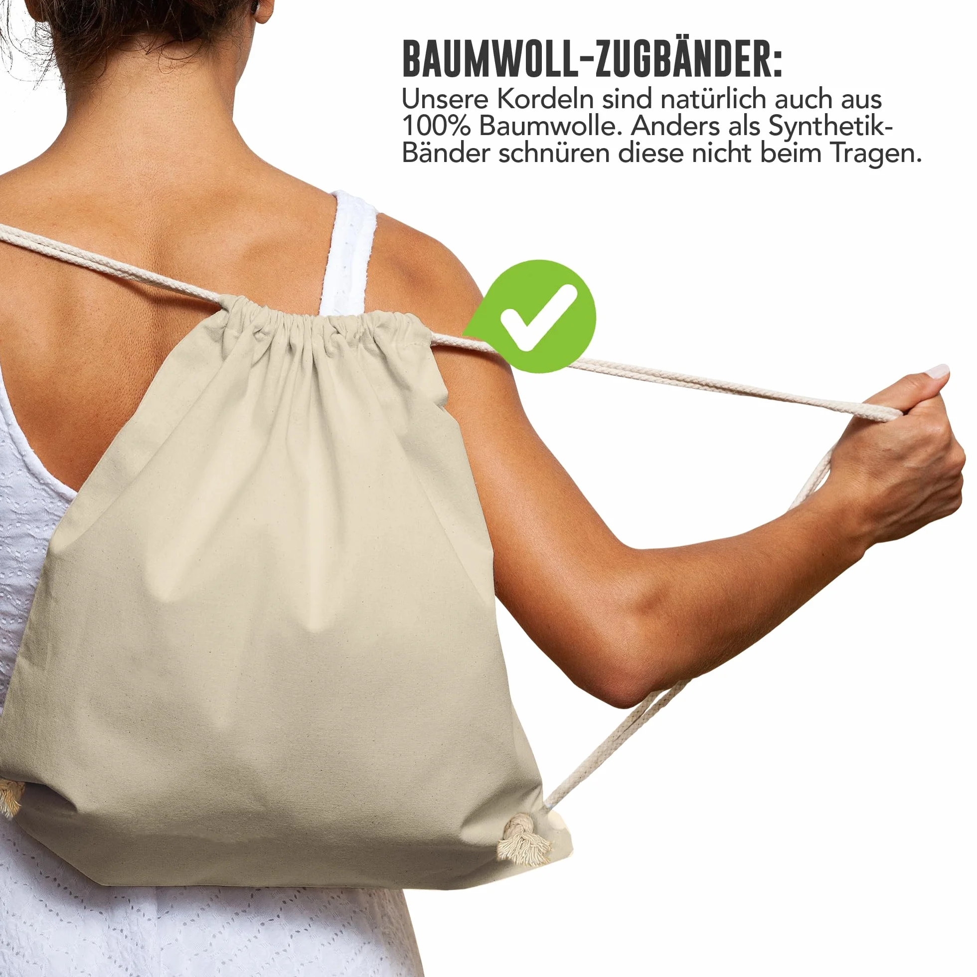 ELES VIDA Bolsa de Deporte de Algodón Certificado Oeko-Tex Bolsa de Cuerdas Gimnasia