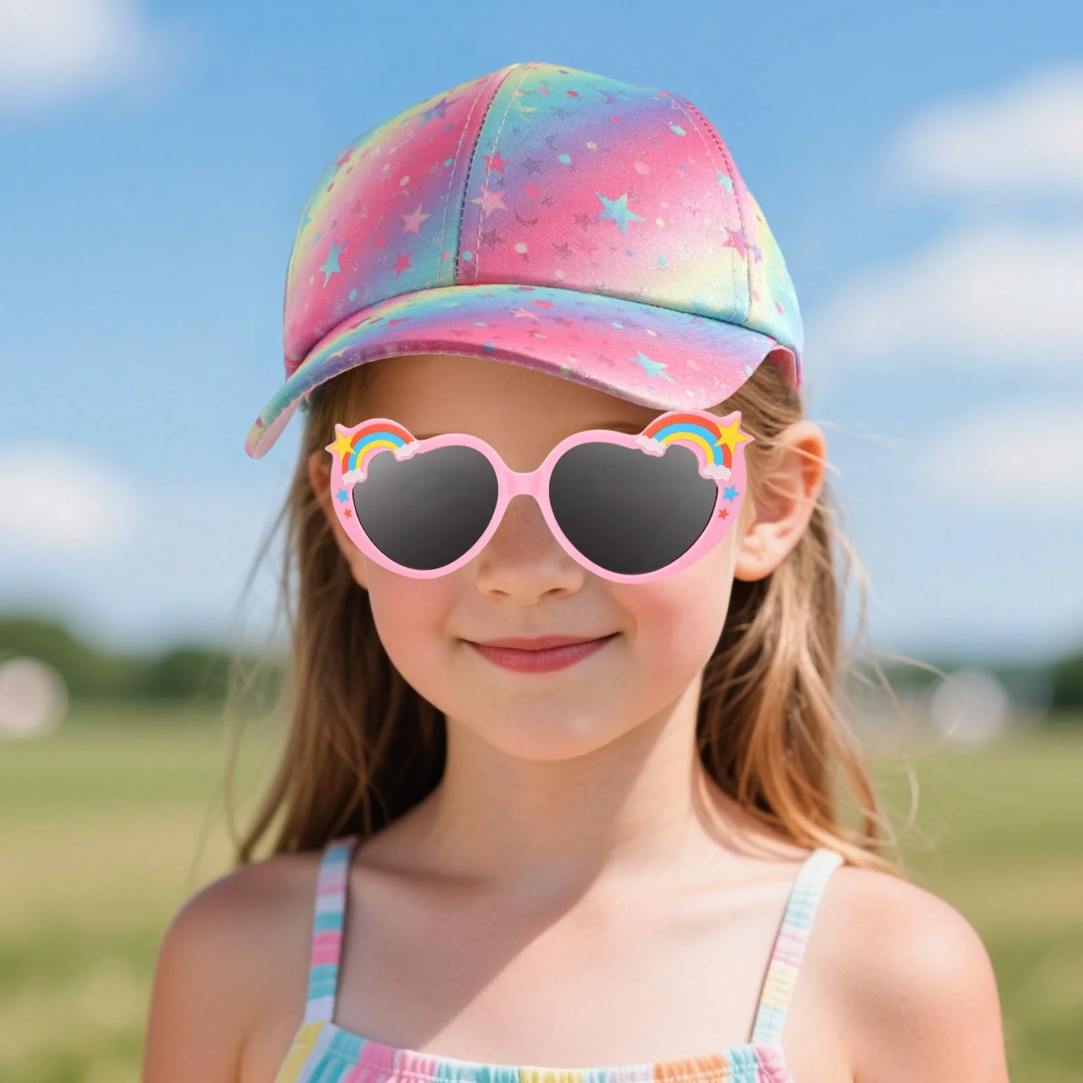 Gorra Niña y Gafas de Sol Tie-Dye Ajustable Arcoíris Rosa Regalo 3-8 Años