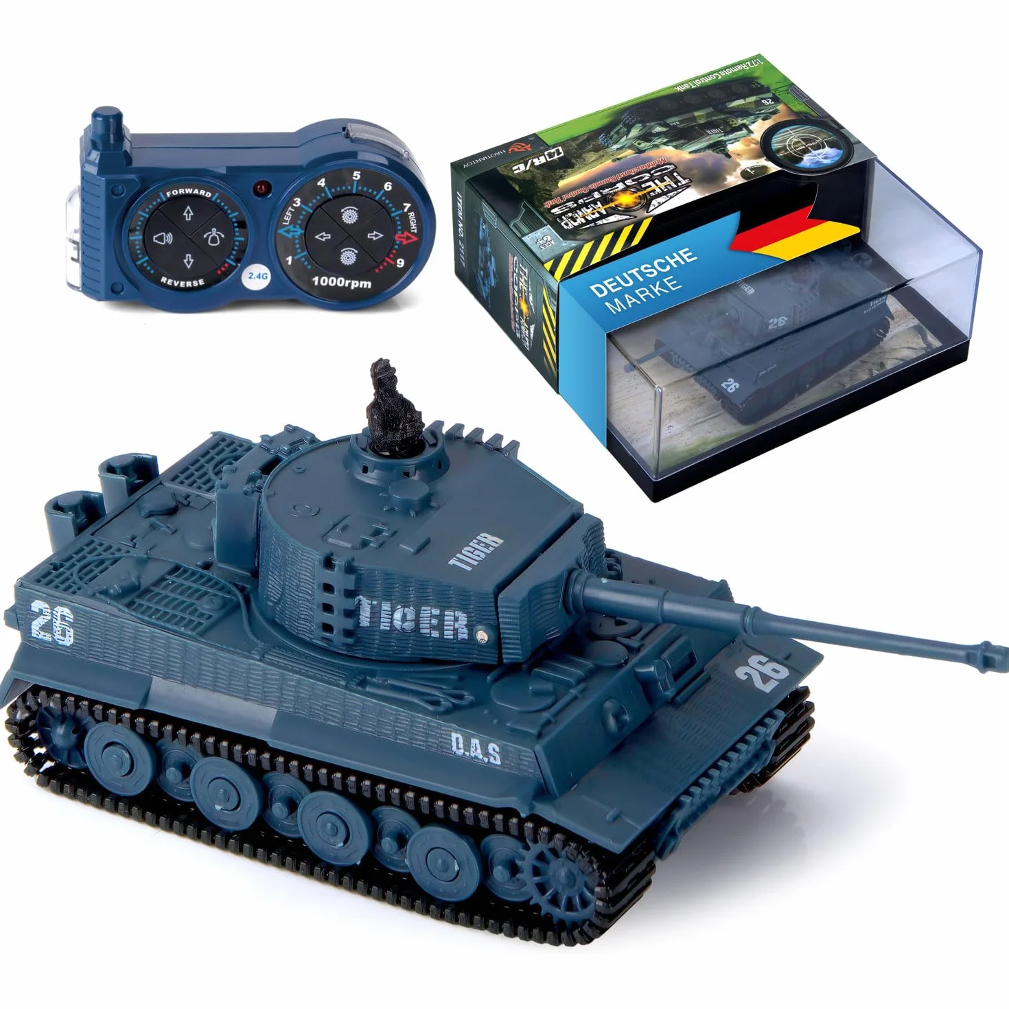 Tanque teledirigido Mini RC German Tiger I – Modellbau R/C Battletank con función de disparo, sonido y luz – escala 1:72 (1 x Mini RC Tanque)