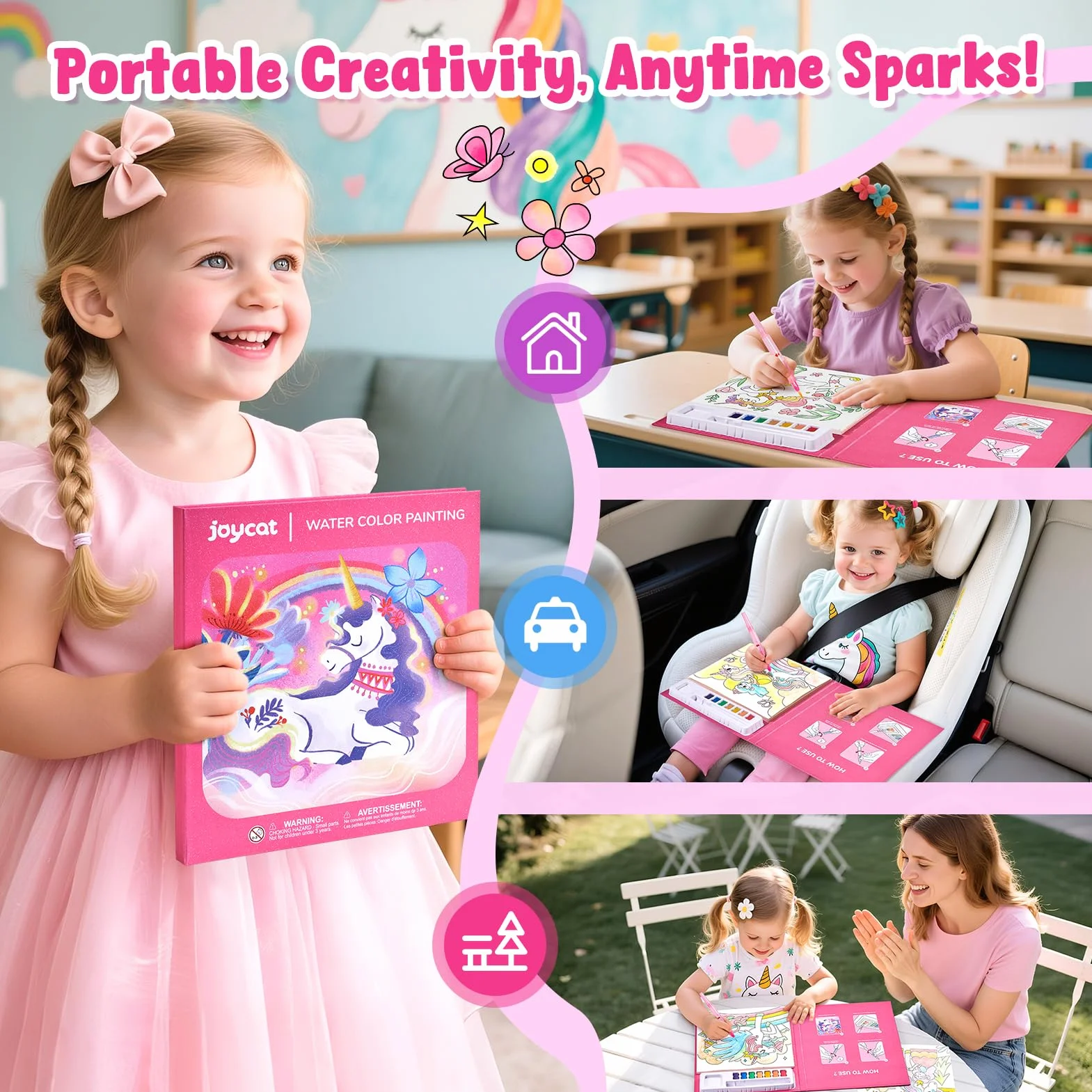 JoyCat Libro para colorear con acuarelas para niños pequeños a partir de 3-8 años, juego de acuarela para arte y manualidades, juguete educativo como regalo de cumpleaños para niños y niñas