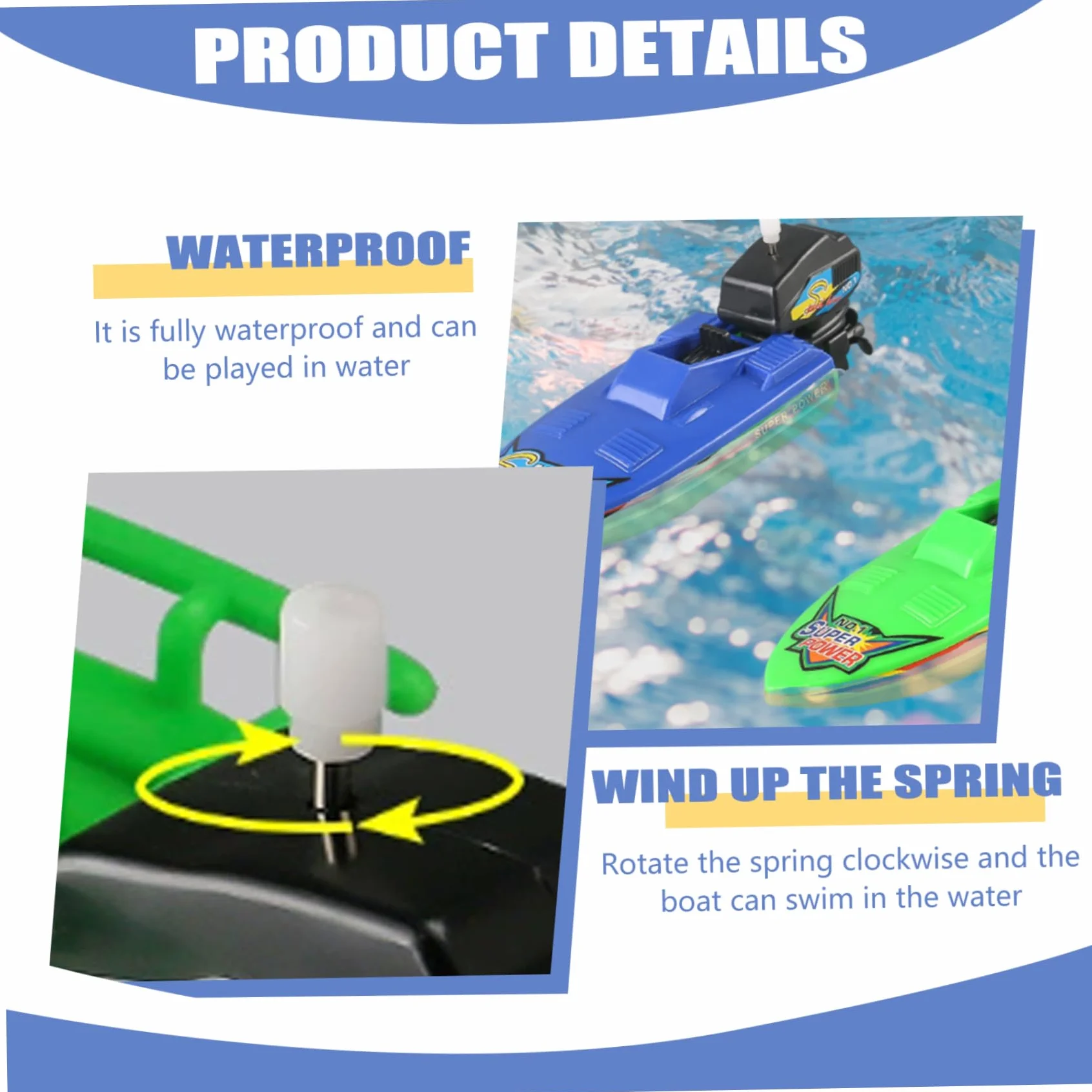 Barco de Juguete, 3 Piezas de plástico Flotante, Barco a Motor de Cuerda, Juguete de baño para bañera, Juego de Agua, de baño de Cuerda Seguro y Divertido para niños Mayores de 3 años, Barcos