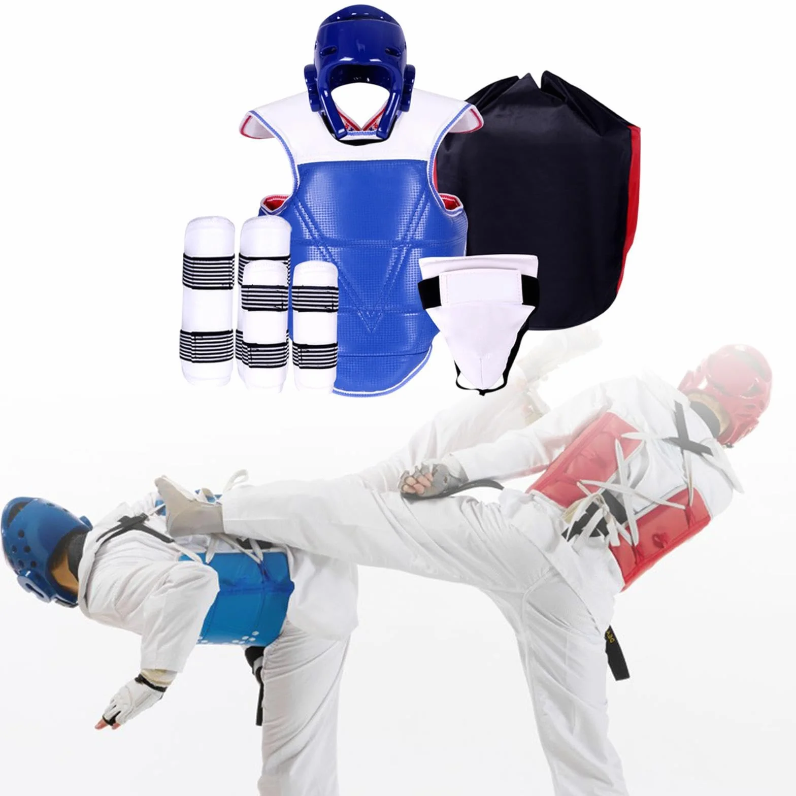 Juego de 5 Equipos de Protección para Taekwondo con Protectores de Brazos y Piernas, Casco de Boxeo