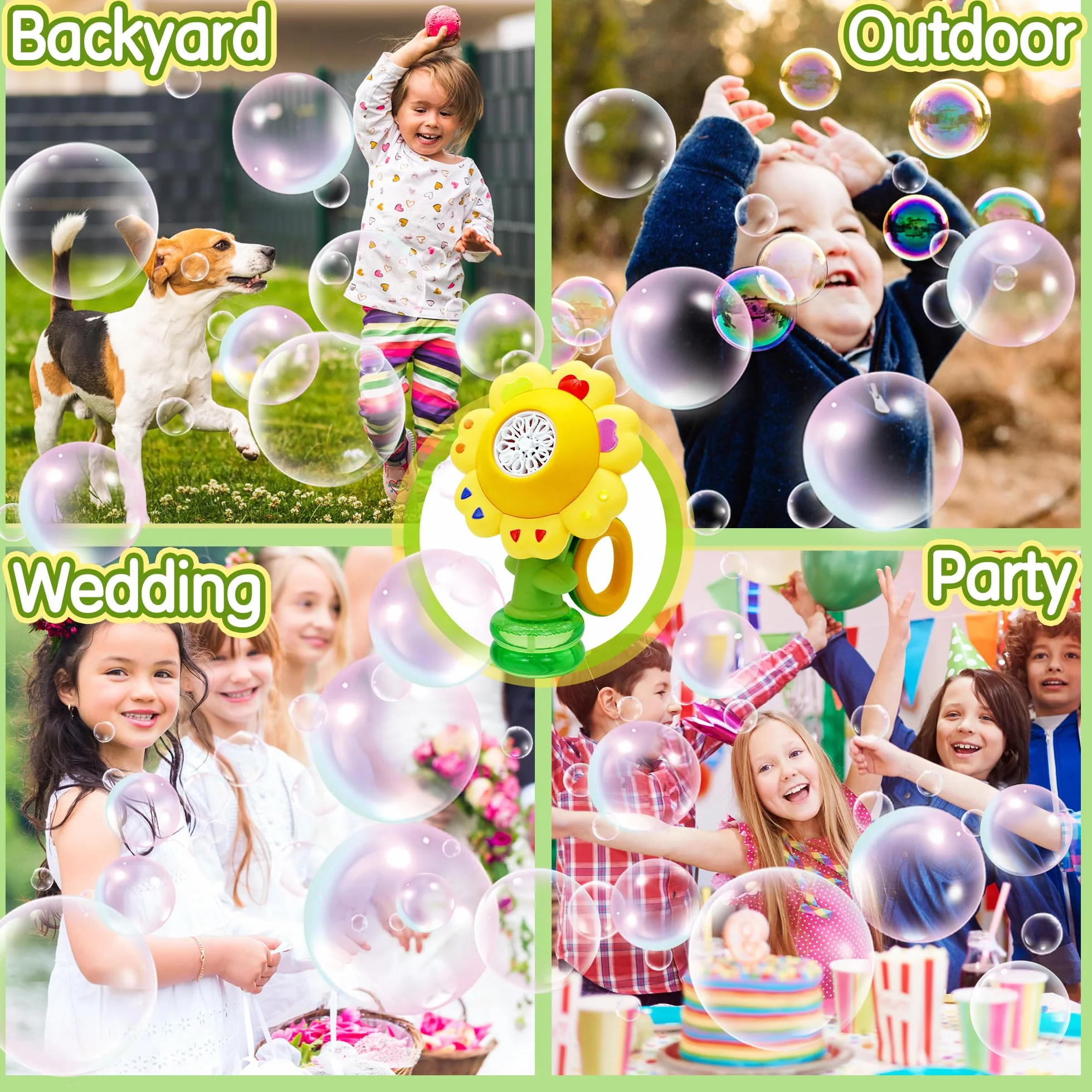 Máquina de Burbujas Florales, Máquina Automática de Burbuja con Luz, Bubble Blower con Concentrado de Burbujas y Batería Recargable, Juguete para 3-8 Años Niño Fiesta Cumpleaños al Aire Libre Regalo
