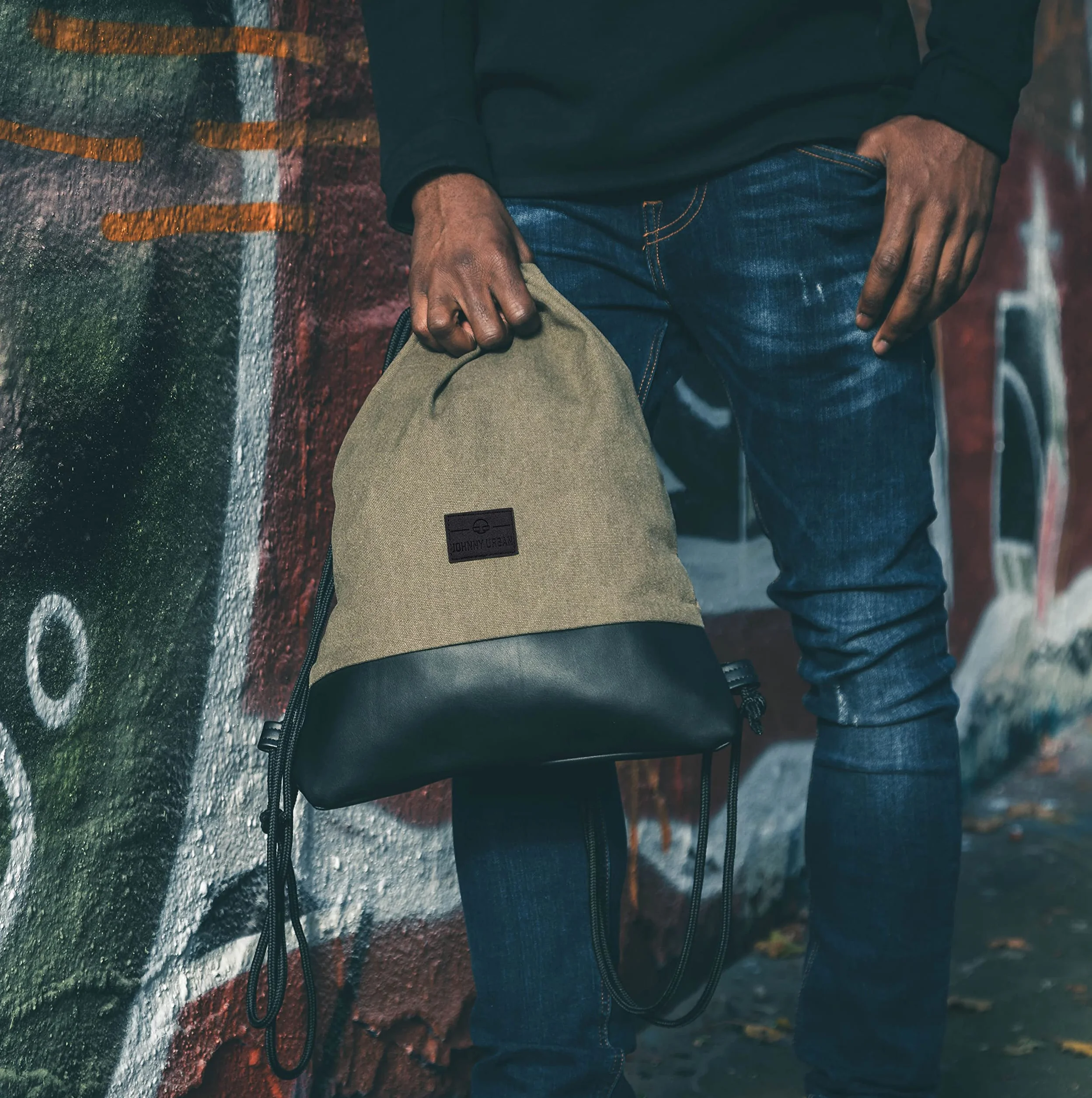 Johnny Urban Mochila Gimnasio Mujer Hombre Verde Negra Luke Bolsa Lona Bolsillo Algodón Cordón Deporte Playa Hidrófugo