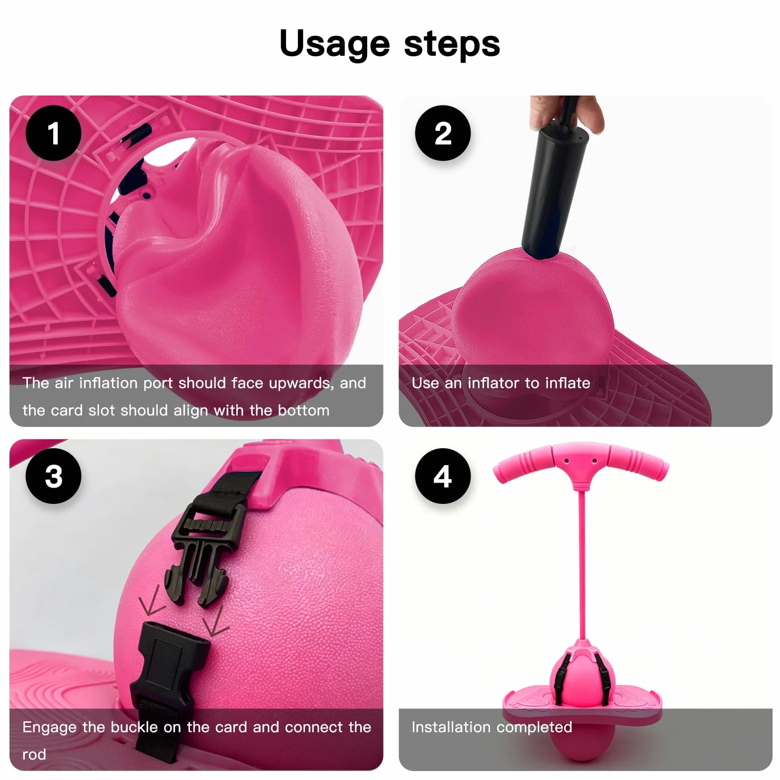 Balón para Saltar, Pelota de Salto de Pogo, Pelota de Rebote con Mango y Bomba de Aire, Parte Inferior Antideslizante, para Entrenar el Equilibrio, para Interiores y Exteriores (Rosa)