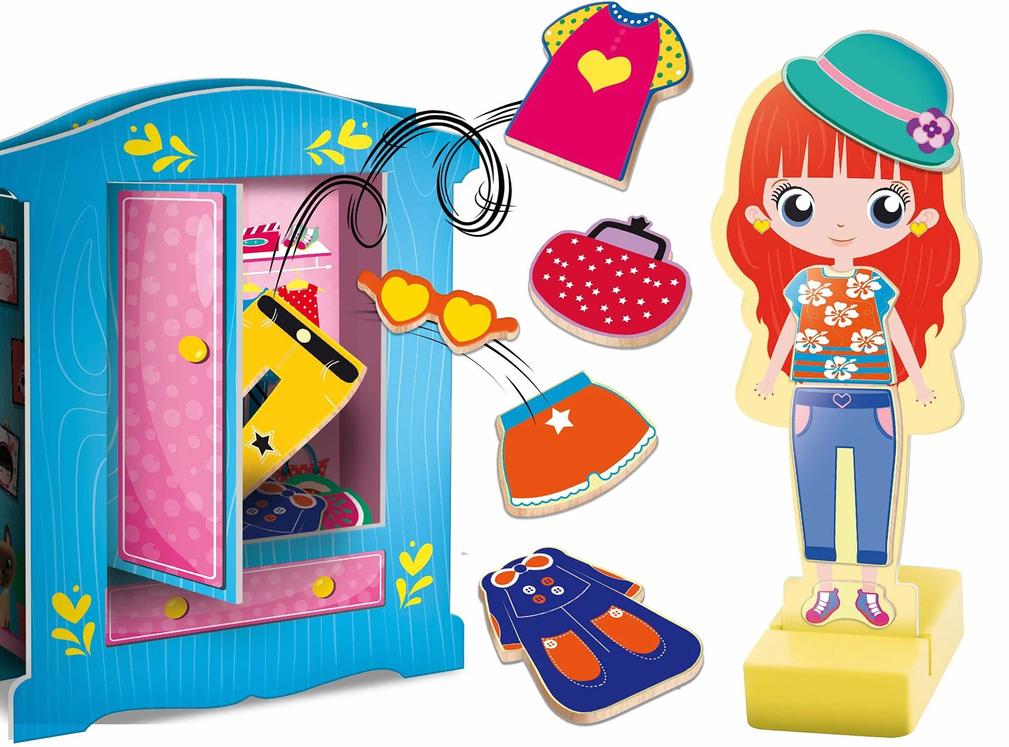 Liscianigiochi - Jouer Apprender Bois magnética-85897 L-Montessori – Muñeca de Madera con Ropa de Moda magnética – Juego Educativo Preescolar para niños a Partir de 4 años-85897 (85897)