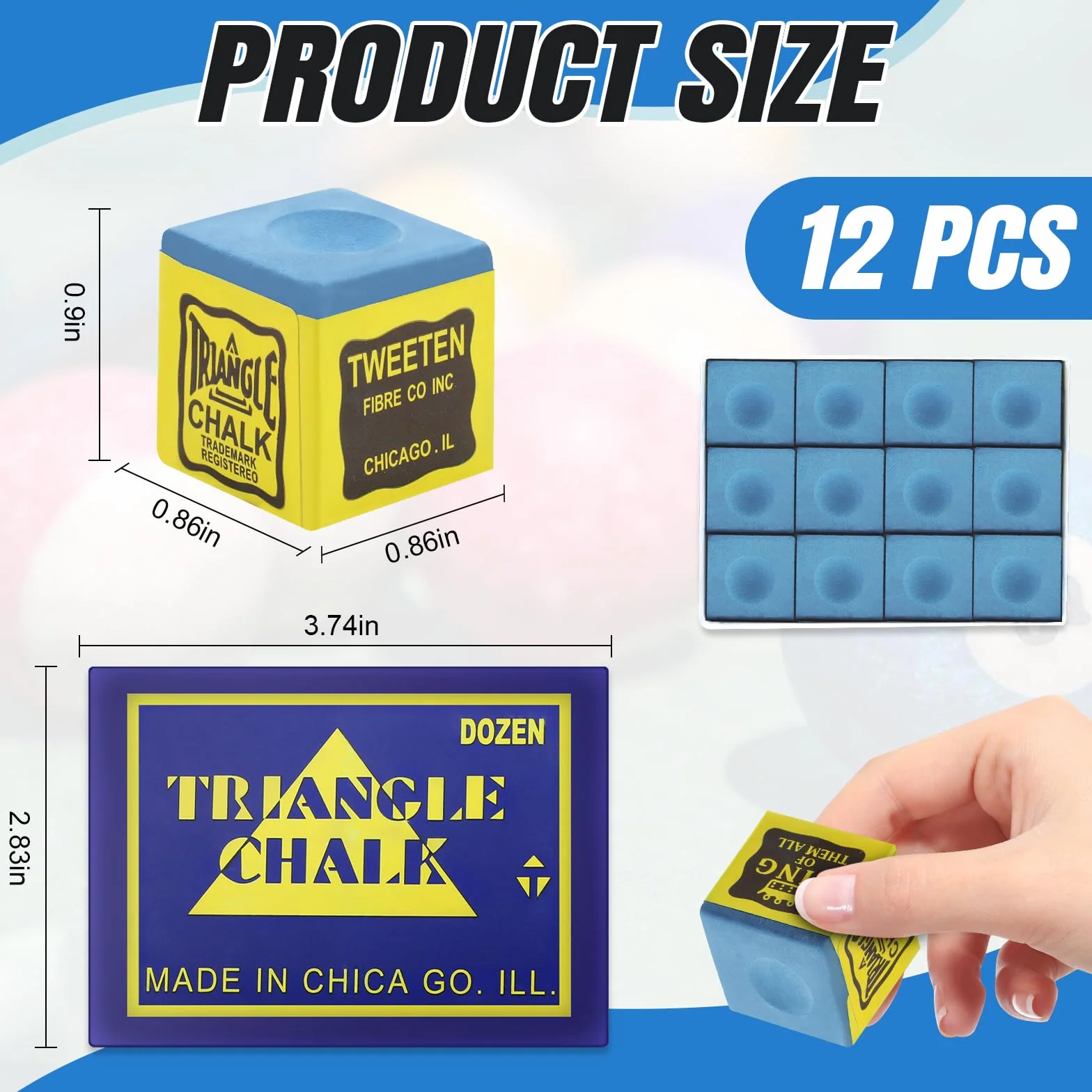 Juego de 12 tizas de billar premium para jugadores profesionales (azul)