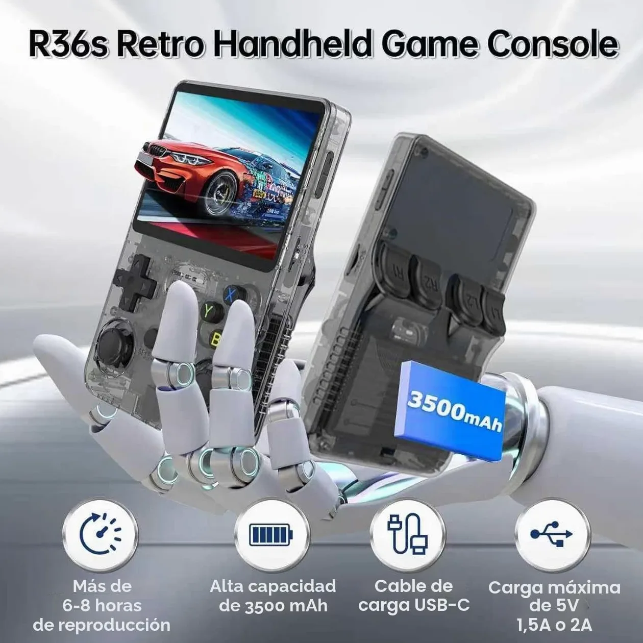 R36S - Consola de juegos de mano retro, consola de juegos retro de 128 GB con más de 30 emuladores convencionales, más de 40 000 juegos clásicos, sistema Linux de código abierto, batería de 3500 mAh