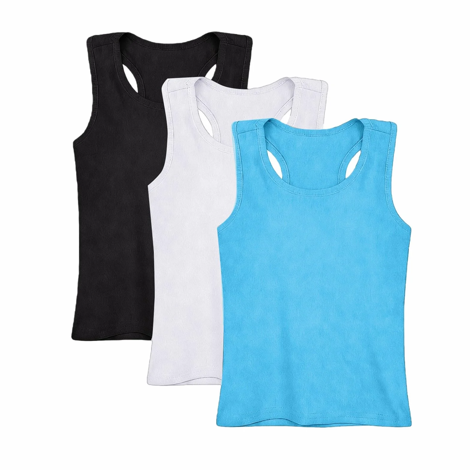Paquete de 3 camisetas sin mangas para niñas y niños, verano color liso cuello redondo