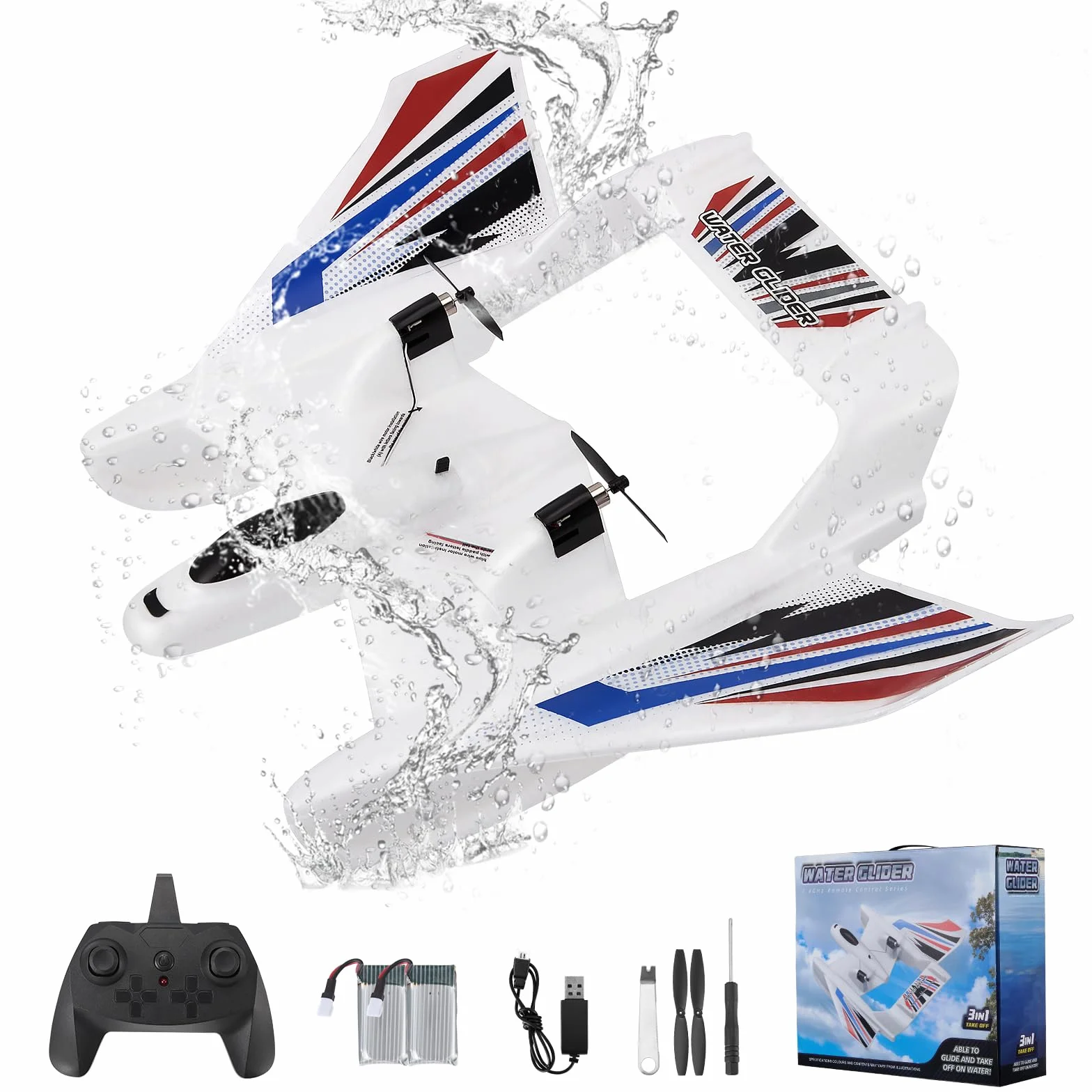 Avión RC Anfibio 3 en 1, 2.4GHz 3CH, para Tierra, Agua y Aire, con 2 Baterías, Material EPP, Blanco