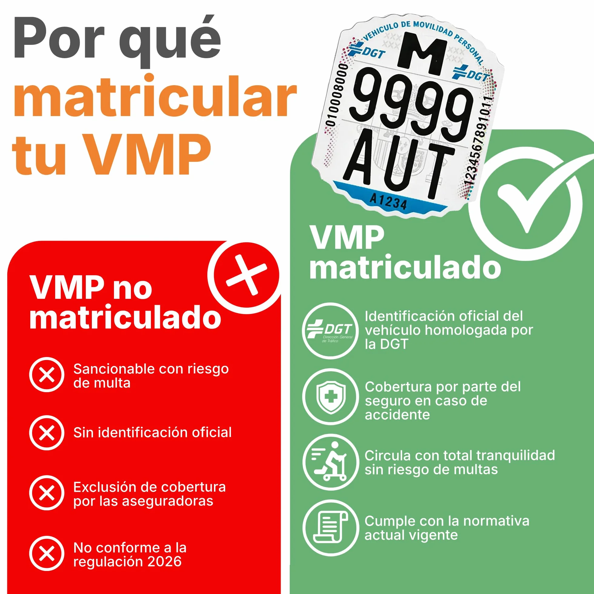 Matrícula Patinete Eléctrico VMP Homologada DGT – Placa Identificativa Vehículo Movilidad Personal Obligatoria 2026