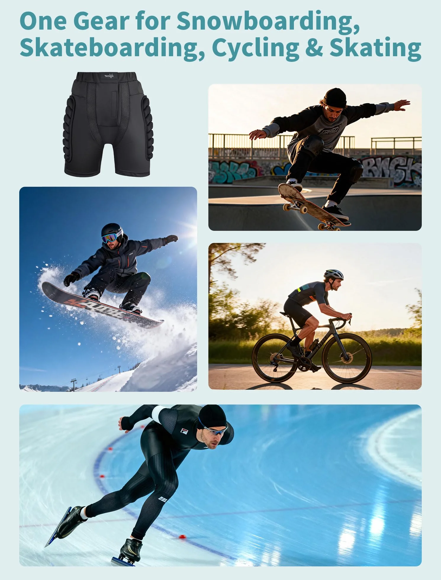 Tentock Adultos Pantalones Cortos de Compresión con Protectores Acolchados 3D para Esquí Patinaje