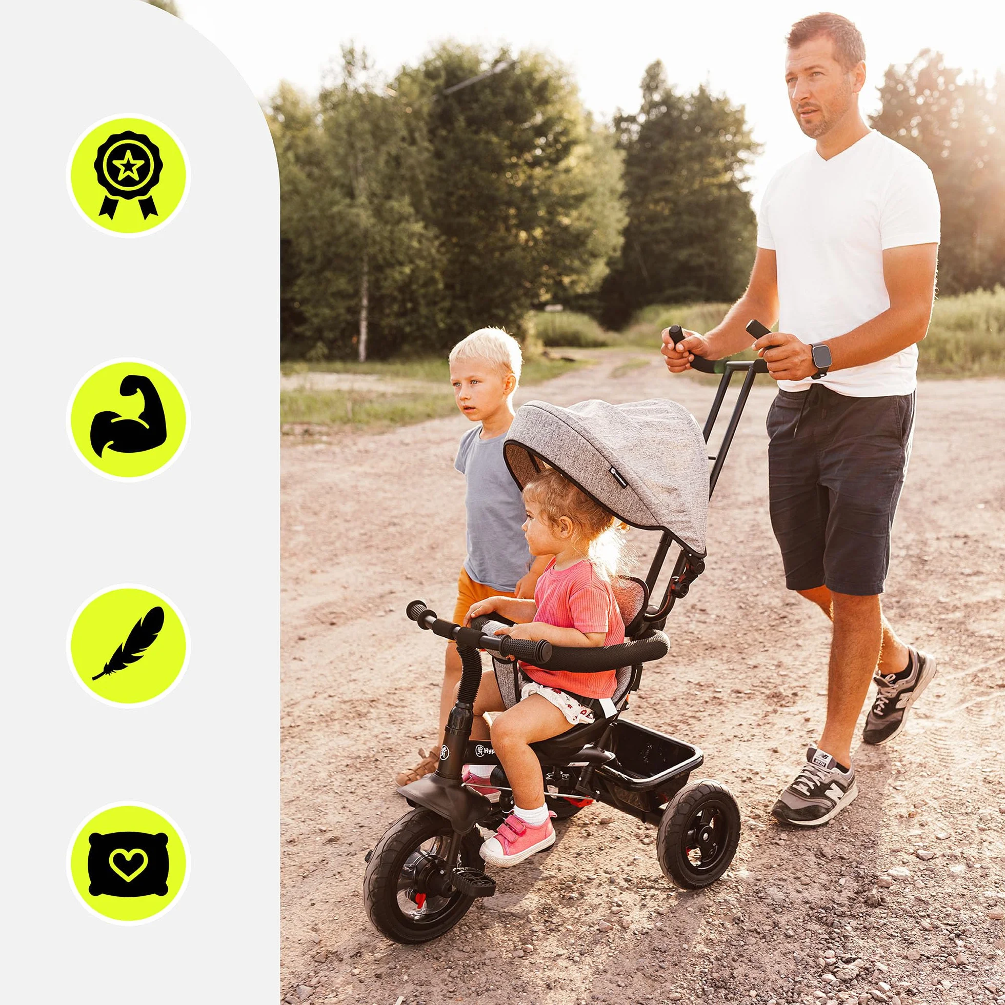 HyperMotion Triciclo Infantil con Manillar para Padres - Bici Bebé 1 Año Evolutiva hasta 20kg - Modelo Similar Kinderkraft con Barra de Empuje - Saltador Bebe Gris