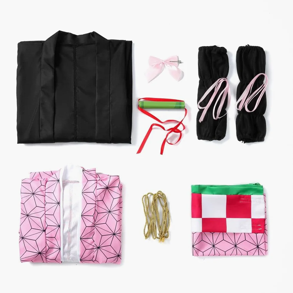 Conjunto completo de disfraz de anime de Halloween para mujer, para fiesta, cosplay, capa, kimono con pantuflas y peluca