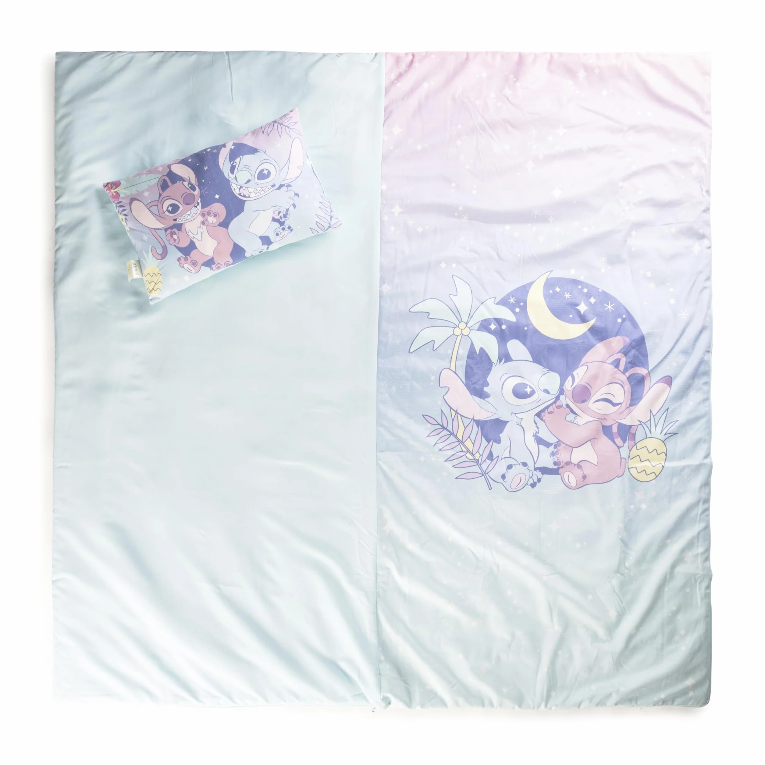Set de 2 con Almohada y Manta de Lilo y Stitch Disney, Suave Saco de Dormir Infantil con Bolsa y Almohada, para Fiestas de Pijamas, Viajes y acampadas