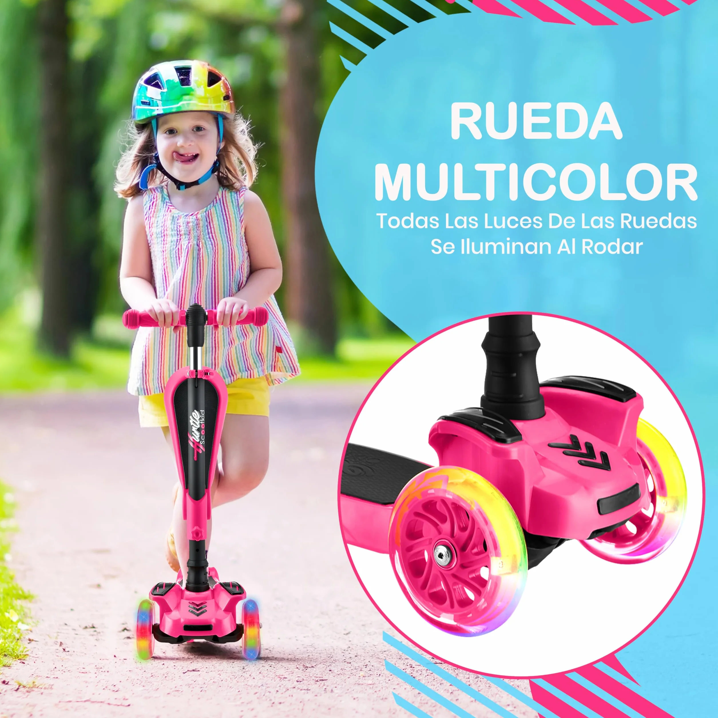 Hurtle Patinete, Scooter para niños, 2 años en adelante, Asiento abatible, Altura Ajustable, Monopatin 2 en 1, Luces Intermitentes