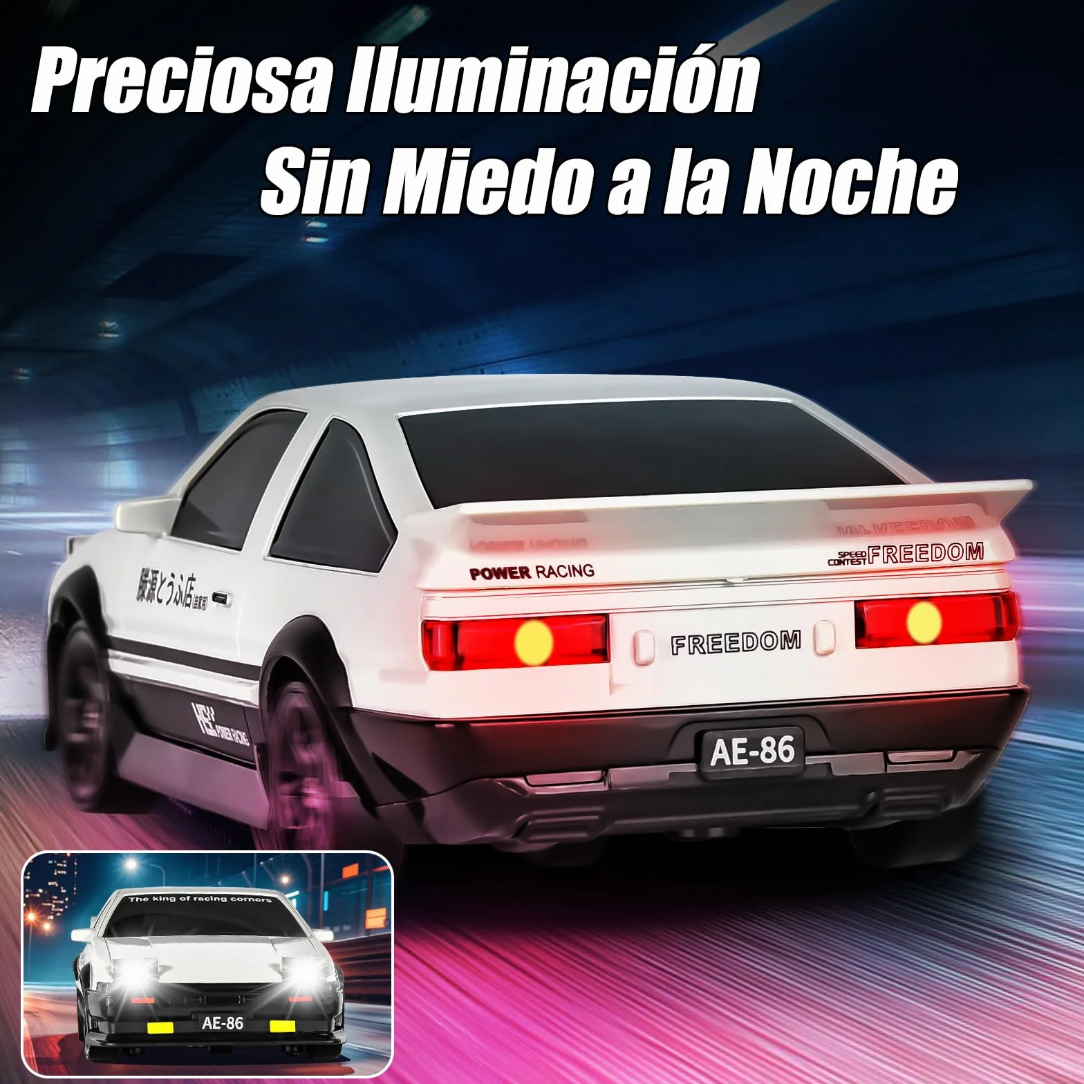 BuzzoXerex Coche Teledirigido Drift, 1:24 Drift RC Car, 18km/h 4WD Mini Car Teledirigido con Kit Barricada, Luces LED, Radiocontrol Coche de Juguete para Adultos y Niños Mayores de 6 Años (Blanco)