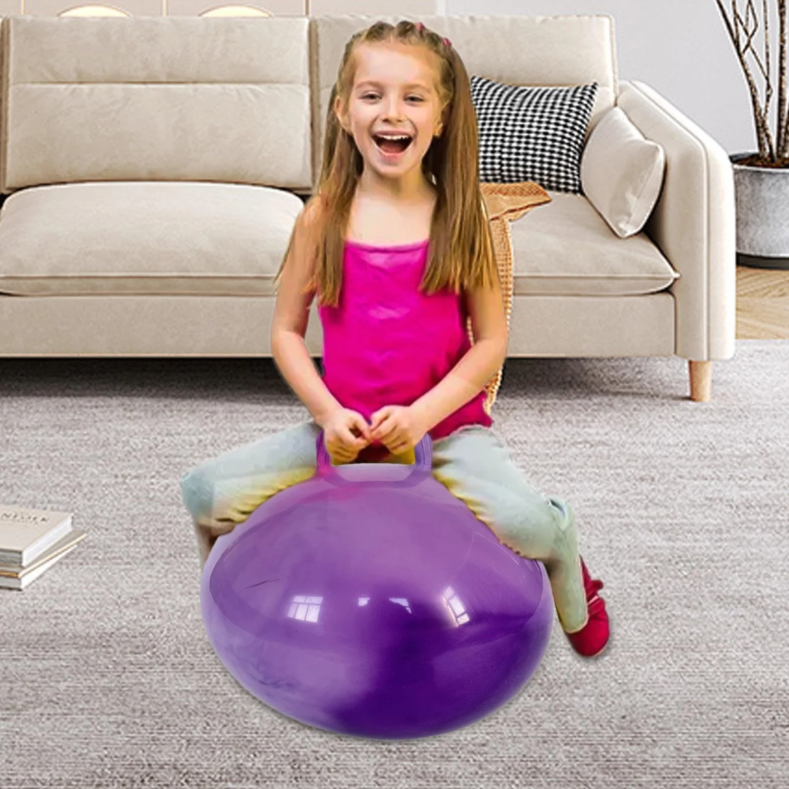 Pelota De Saltar con Asas Ergonómicas, Pelota De Salto para Niños, Balones Saltadores, Pelotas Hinchable Saltarina, Altura Ajustable, Antideslizante, Jardín Actividades Exterior Juego Ejercicio