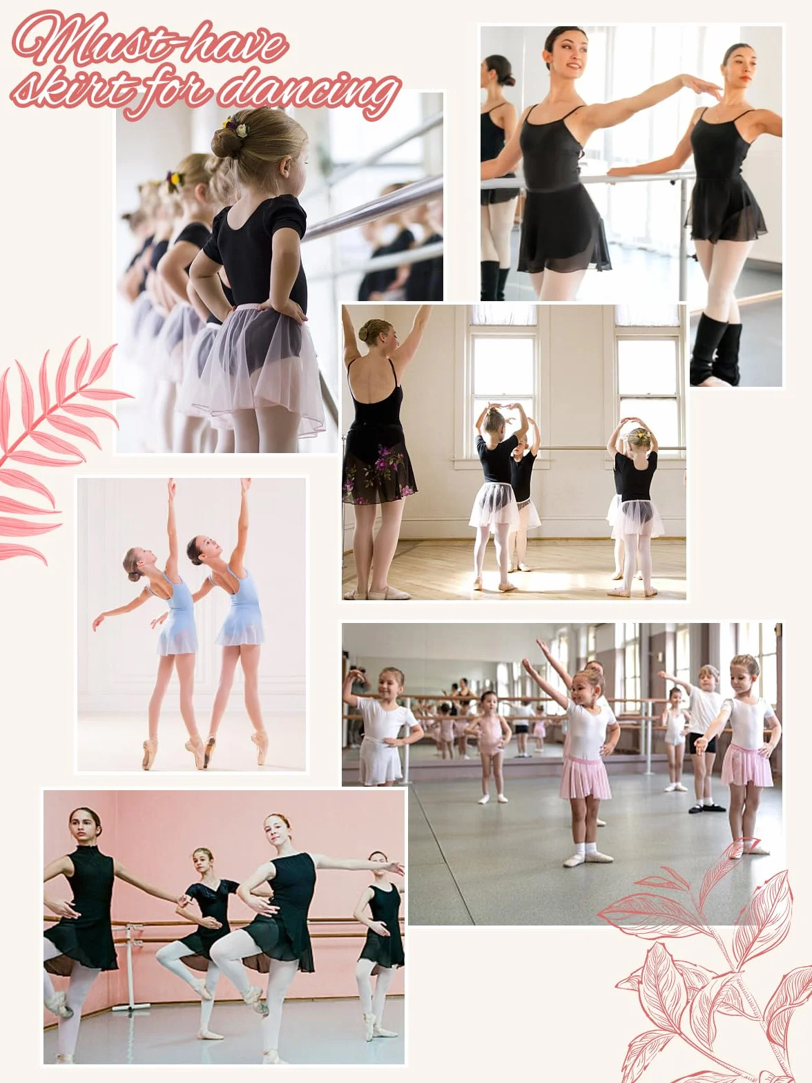 Falda Ballet Niña Mujer Altura 120-175 cm Gasa Cintura Elástica