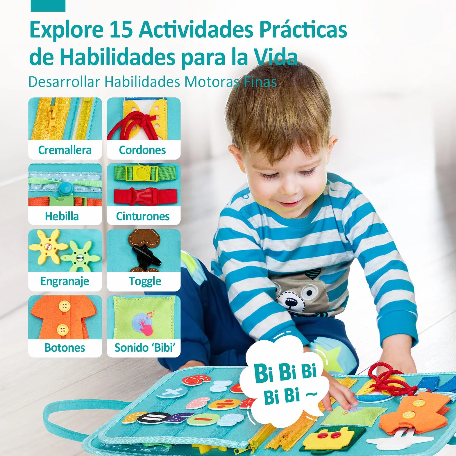 hahaland Busy Board Montessori 2 años - Tablero Sensorial de Actividades Juguetes Montessori para Niños 2 años, Regalos para Niños Cumpleaños 1 2 3 años