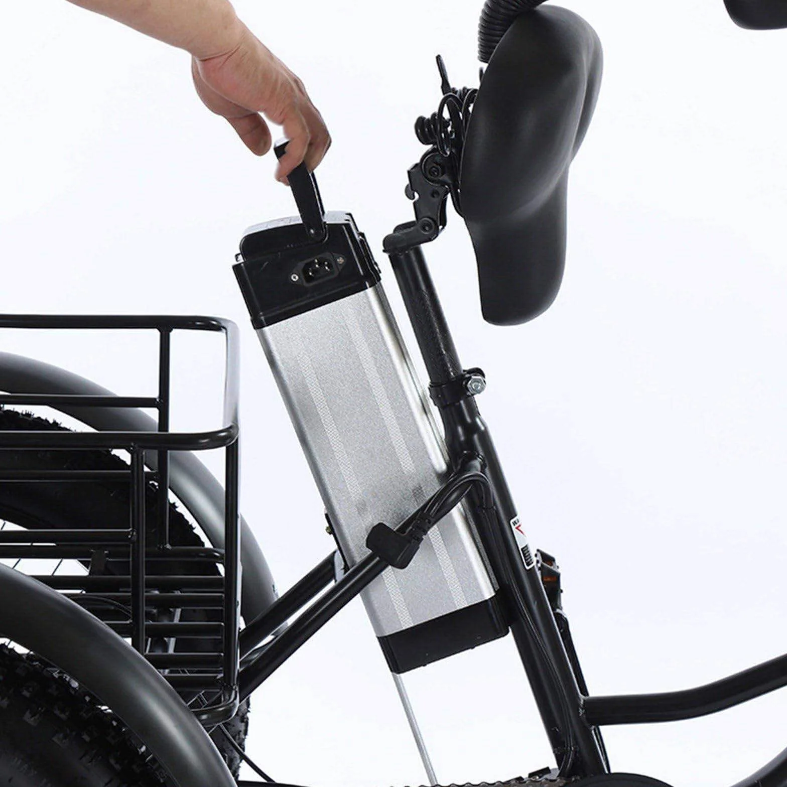 Triciclo Eléctrico para Adultos,con Neumáticos Anchos Todoterreno 20" X 4.0,Cesta De La Compra Y Asiento Trasero,Batería Extraíble 48v/12ah,Carga 200Kg,Ideal para IR Compras