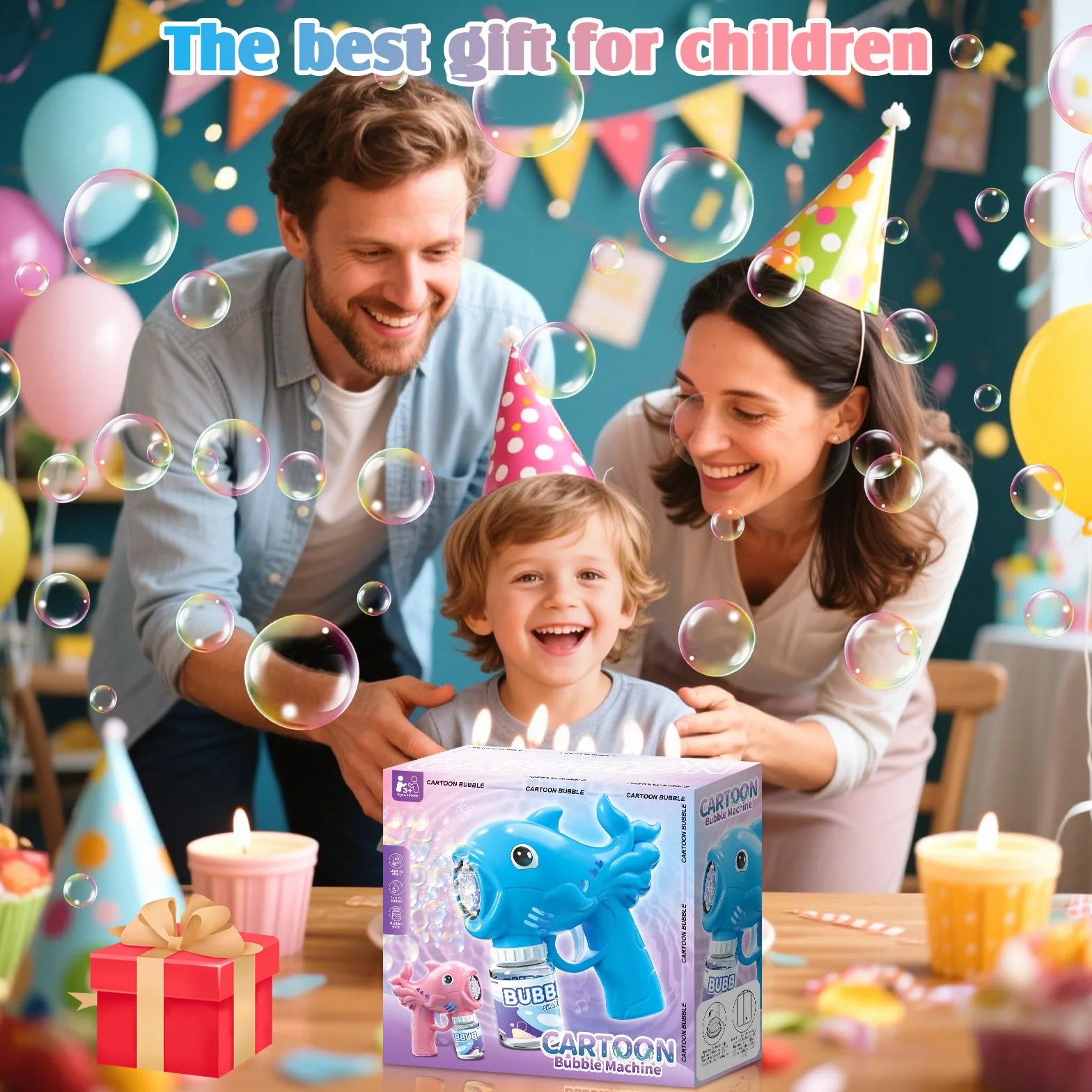 2 Pistola de Burbujas para Niños, Automática Máquina de Burbujas de Jabón con 2×70ML Botellas de Solución, Pompas de Jabon Niños con 8 Aberturas & Luces, para Fiesta, Actividades al Aire Libre
