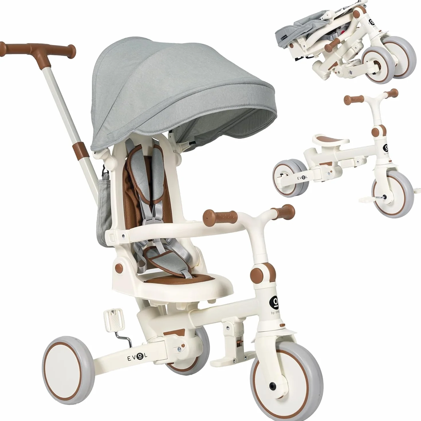 Olmitos - Triciclo Evolutivo de Bebé 5 en 1 - Bicicleta Niños Desde 1 Año hasta 25 Kg - De Triciclo a Bicicleta con o sin Pedales – Adaptable y transformable (Evol, Gris)