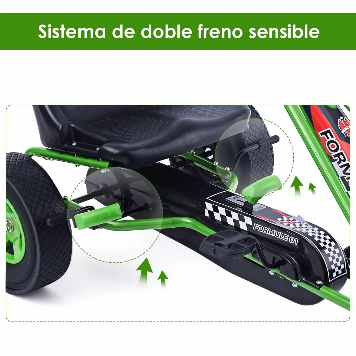 COSTWAY Go Kart Racing para Niños Coche de Pedal Asiento Ajustable con Ruedas de Goma Embrague y Freno Infantil Juguete (Verde)