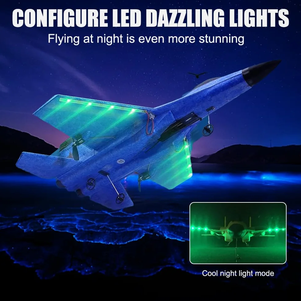 Avión teledirigido 2CH, 2,4 GHz, avión teledirigido, juguete de poliestireno con luz LED, aviones teledirigidos con control remoto y carga USB, avión RC para adultos