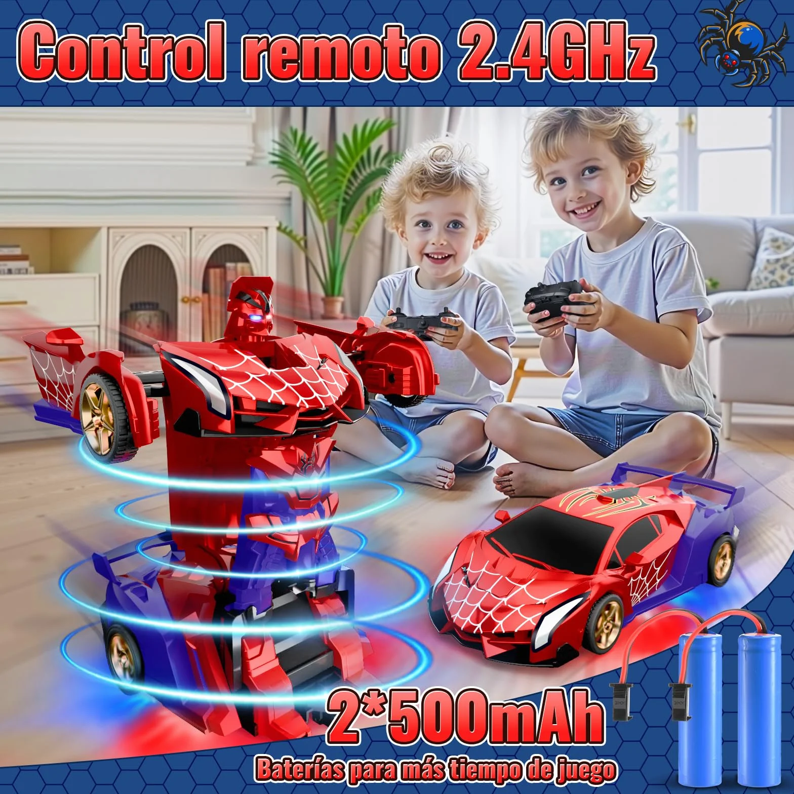 Coche Teledirigido Transform, Ojos Intermitentes & Luces Chasis, Coche RC 2,4GHz & Robot Rotación 360°, Juguetes Juegos para Niño Niños de 3 4 5 6 7 8 9 10 11 12 Años Regalo Cumpleaños Pascua