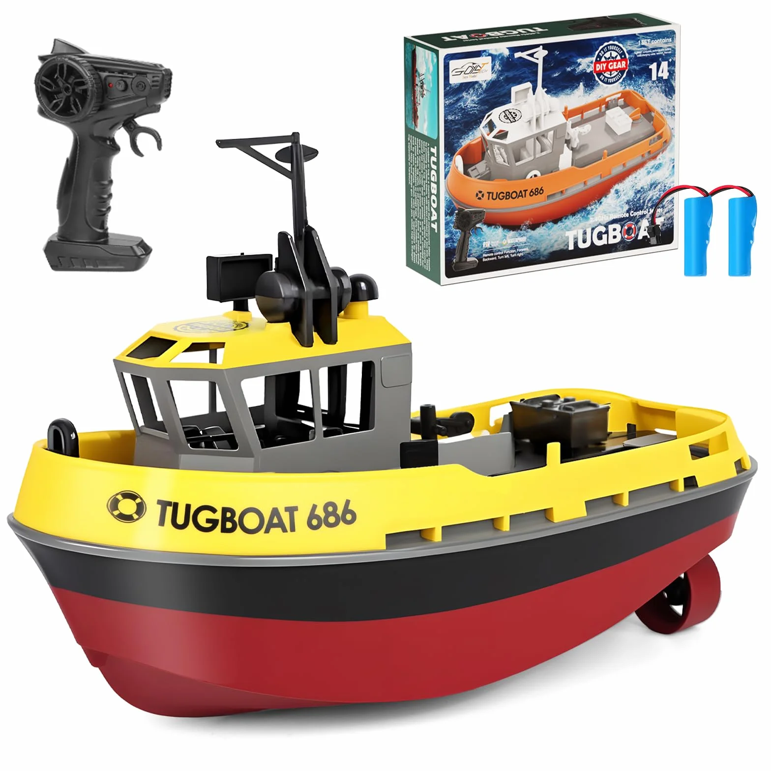 FORMIZON Barco Teledirigido, 1:72 Barco Teledirigido De Bricolaje A Escala, 2.4GHz Lancha Teledirigida con Luces LED, Juguetes Acuáticos de Verano para Niños y Adultos
