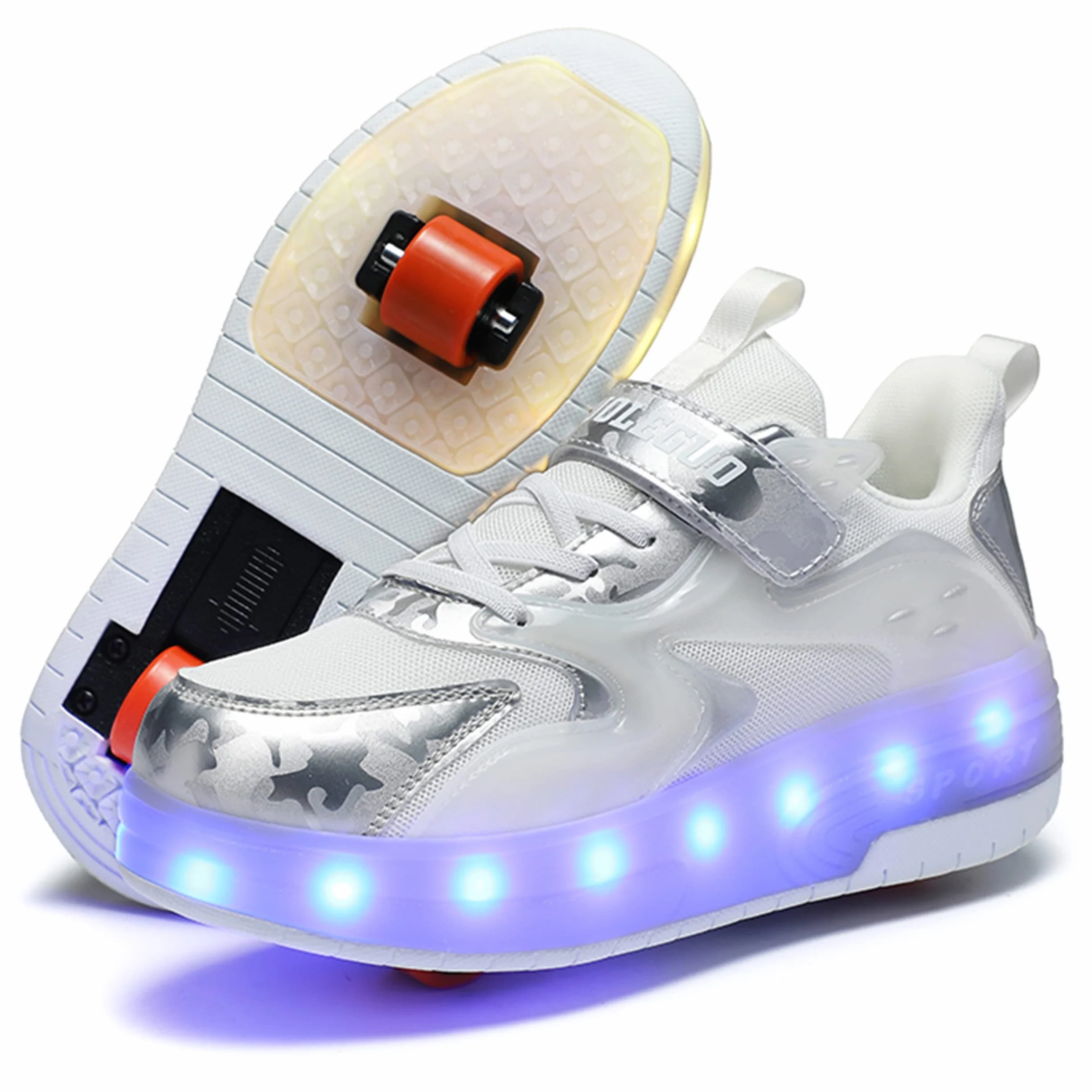 Zapatillas con Ruedas LED para Niños y Niñas, Patines de Skate con Dos Ruedas, Carga USB, Color Cambiante
