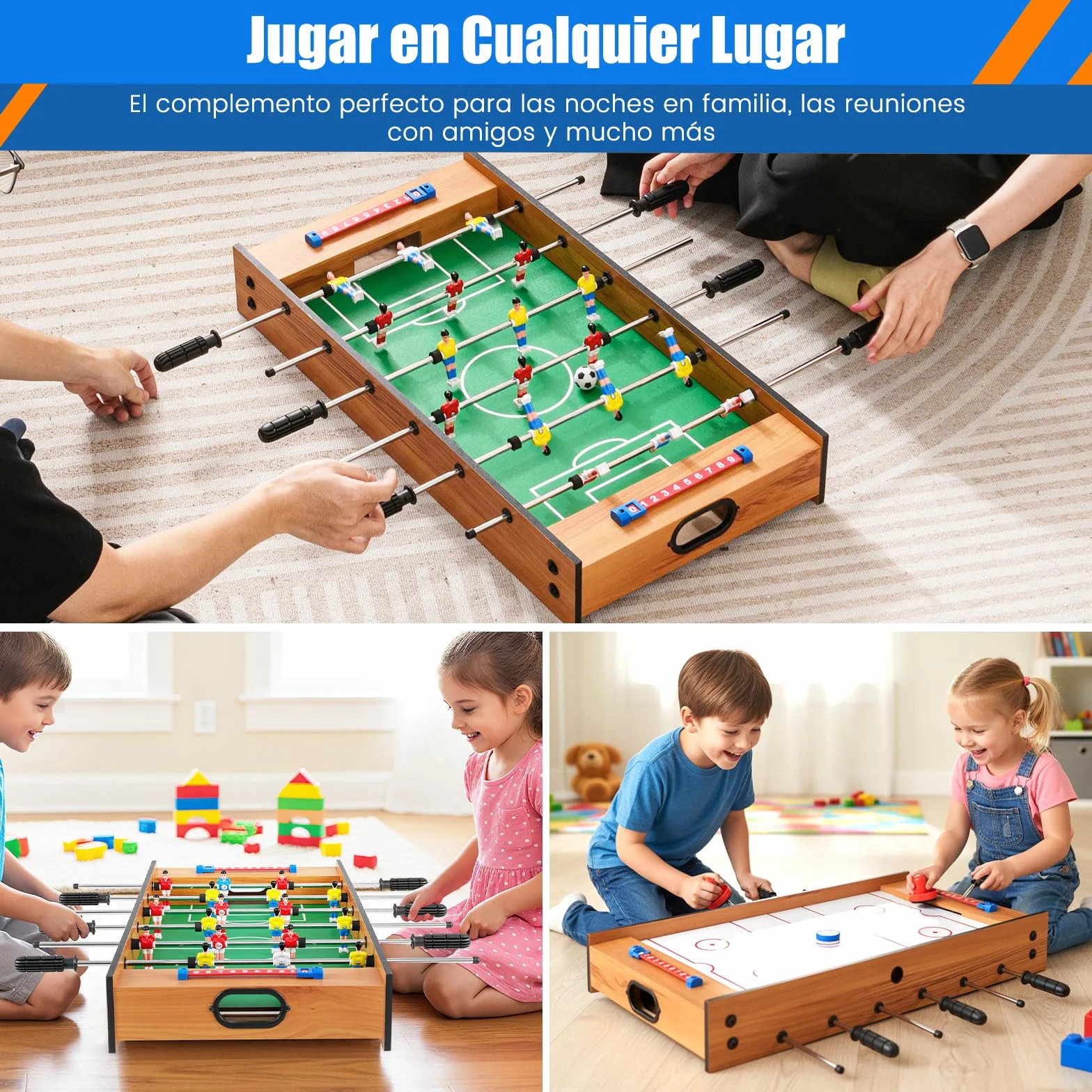 COSTWAY 2 en 1 Mesa Multijuegos, Mesa de Futbolín y Air Hockey, Juego sobremesa para Niños y Adultos, Futbolín sobremesa con 18 Jugadores para Fiesta Bar, 69 x 36 x 10 cm