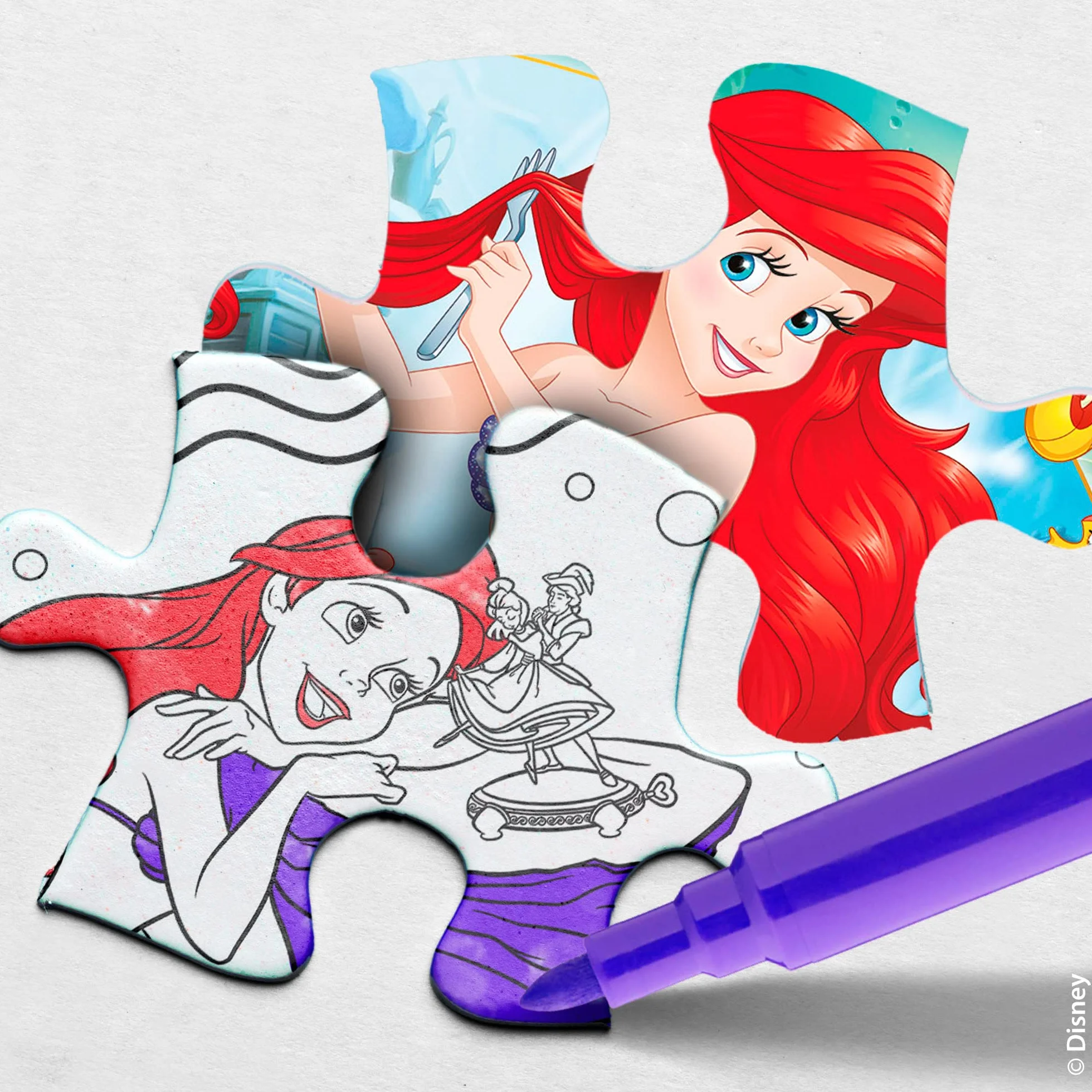 Lisciani - DISNEY La Sirenita - Ariel - Puzzle para niños a partir de 7 años, 250 piezas, 2 en 1 Doble Cara Anverso / Reverso con reverso para colorear - Desarrollo de la creatividad y la imaginación