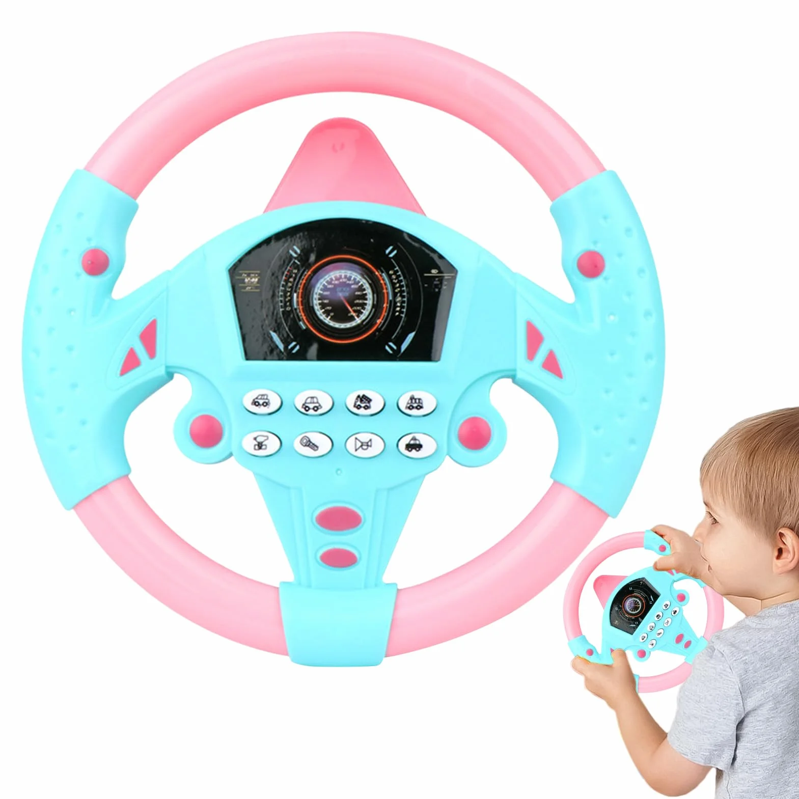 Genérico Kids Steering Wheel, Interactive Driving Toy, Faux Wheel with Suction Cup, Electric Sound Game for Early Education Learning, Car Seat Playset, Simulated Driving Experience for Preschoolers