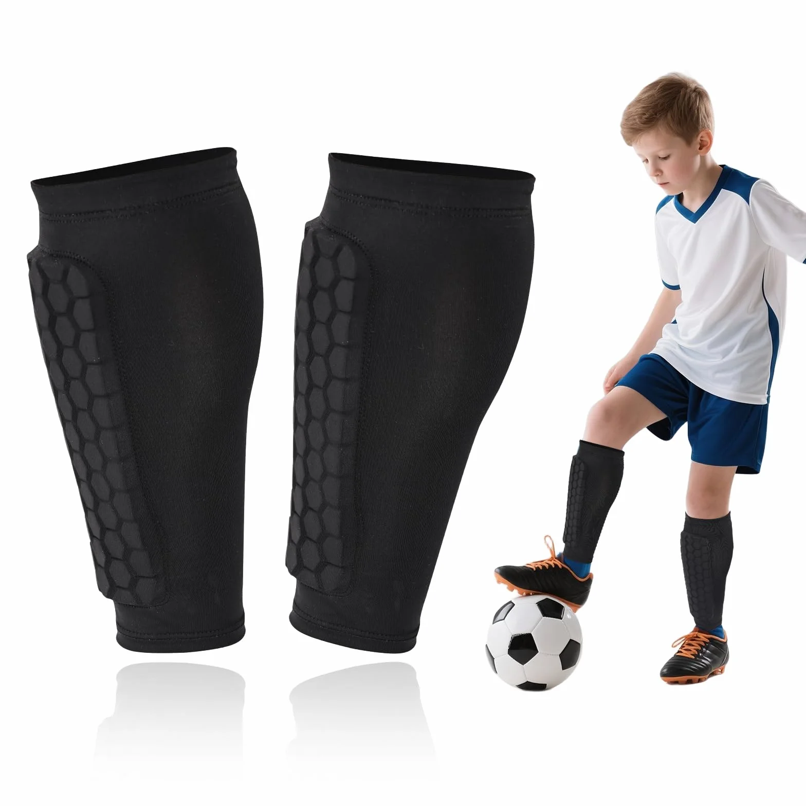 Espinilleras de Fútbol para Niño, Mini Espinilleras Transpirables Antideslizantes (Negro)