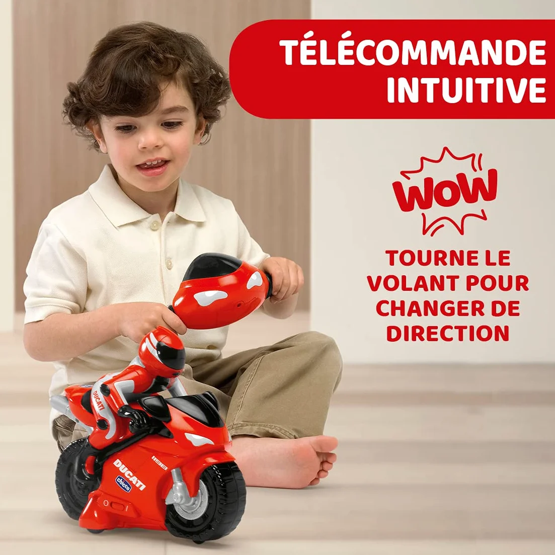 Chicco Moto a Control Remoto Ducati 1198 RC con Manillar intuitivo, claxon y Sonido de Motor. Regalo para niños de 2 a 6 años.