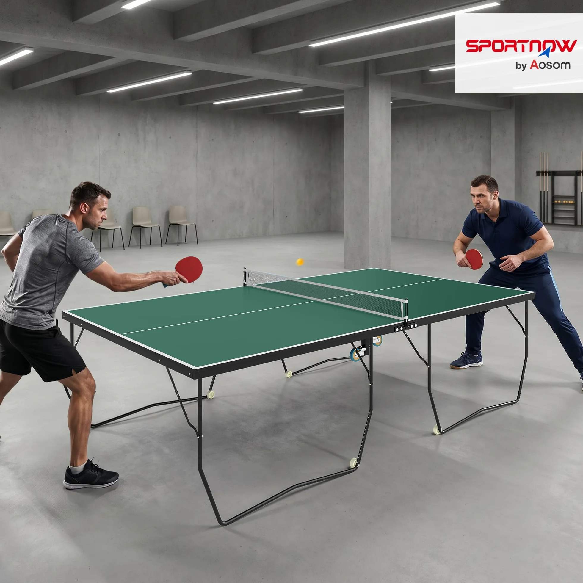 SPORTNOW Mesa de Ping Pong Plegable Profesional Tamaño Estándar con Red Paletas 3 Pelotas 274x152,5x76 cm Verde